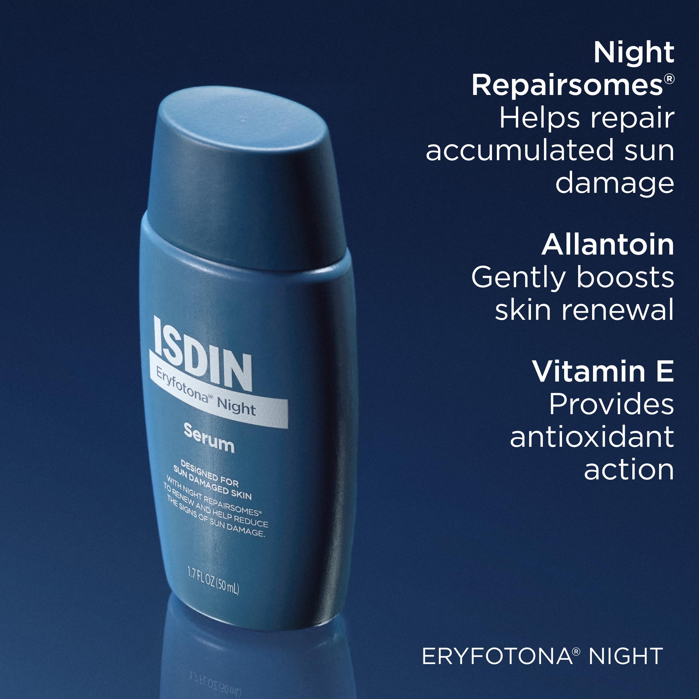 ISDIN Eryfotona Night, Ultra-Fluid Night Serum That Helps Reduce Signs Associated with Prolonged Sun Exposure with Night Repairsomes and Vitamin E, 50ml