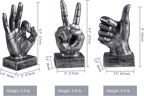 Miniatura 3 de Lependor Decoración de escultura de dedo de estatuas de escritorio de gestos de mano de poliresina plateada - dedos de plata