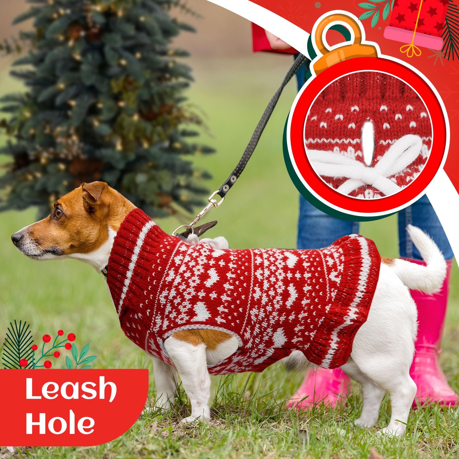 Cyeollo Hundepullover Mit Leinenloch – Rollkragen, Strickoptik, Winterkleidung Für Hunde, Größe L