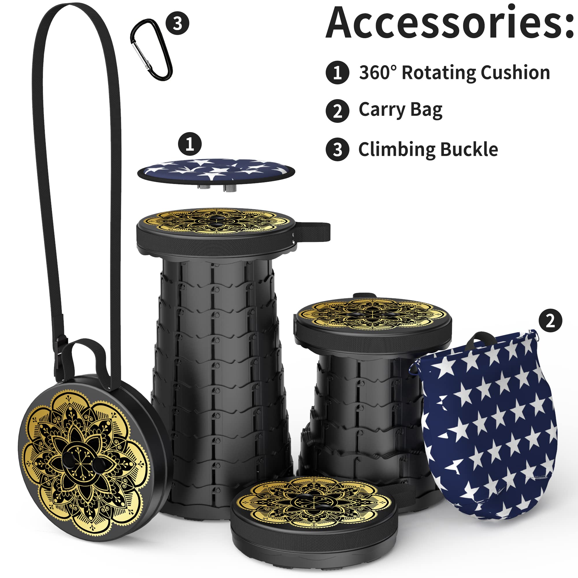 ALEVMOOM Upgraded Telescoping Collapsible Stool with Cushion, Folding Stool with Printing Portable Retractable Foldable Seat Max Load 550lbs for Adults Camping Fishing Outdoor (Window)