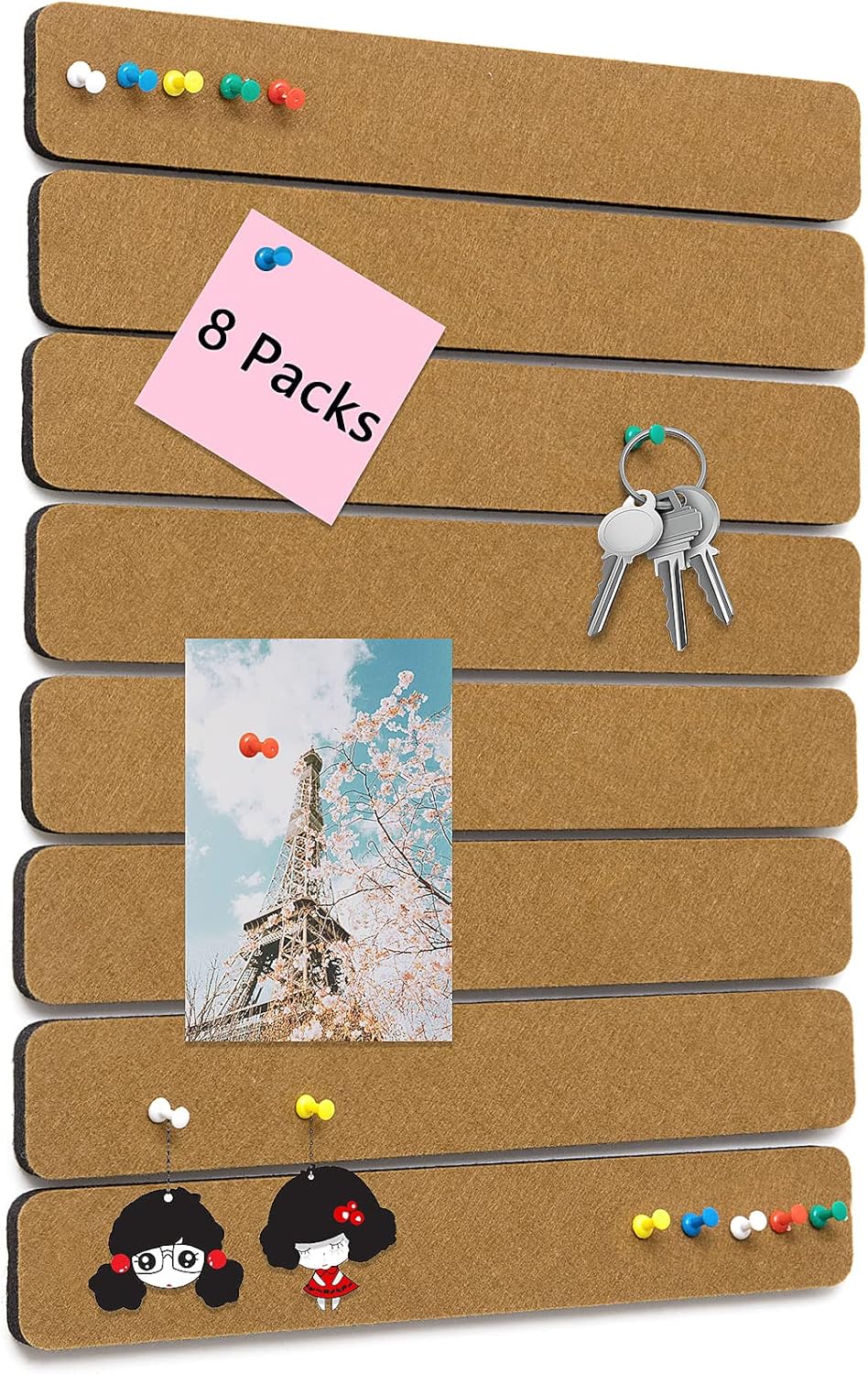 8 Pack Felt Pin Board Bar Strips Bulletin Board for