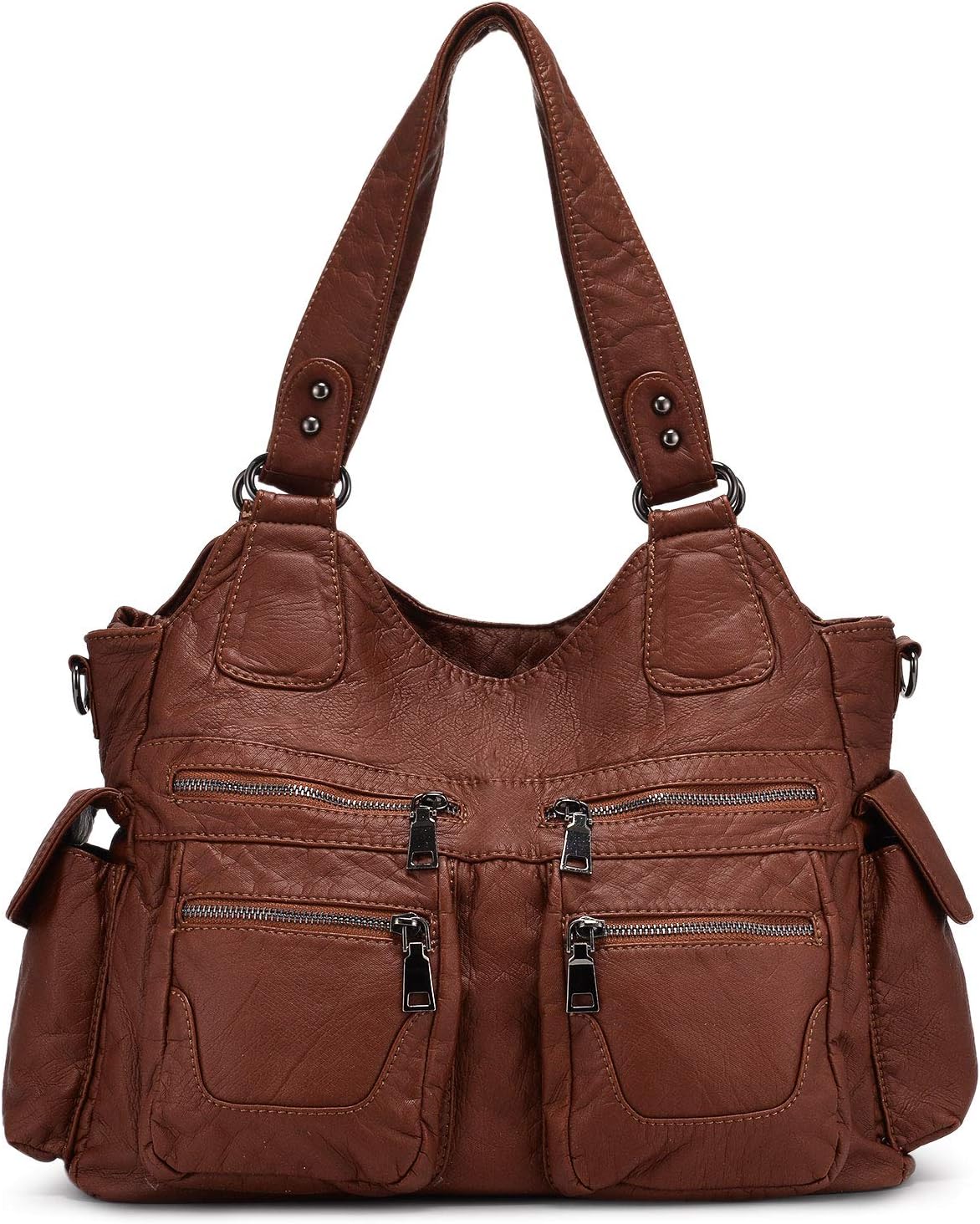 Ladies Handbag Soft Washed Leather Hobo Shoulder Bag Cross Body Top-Handle Purse For Women with Detachable Shoulder Strap