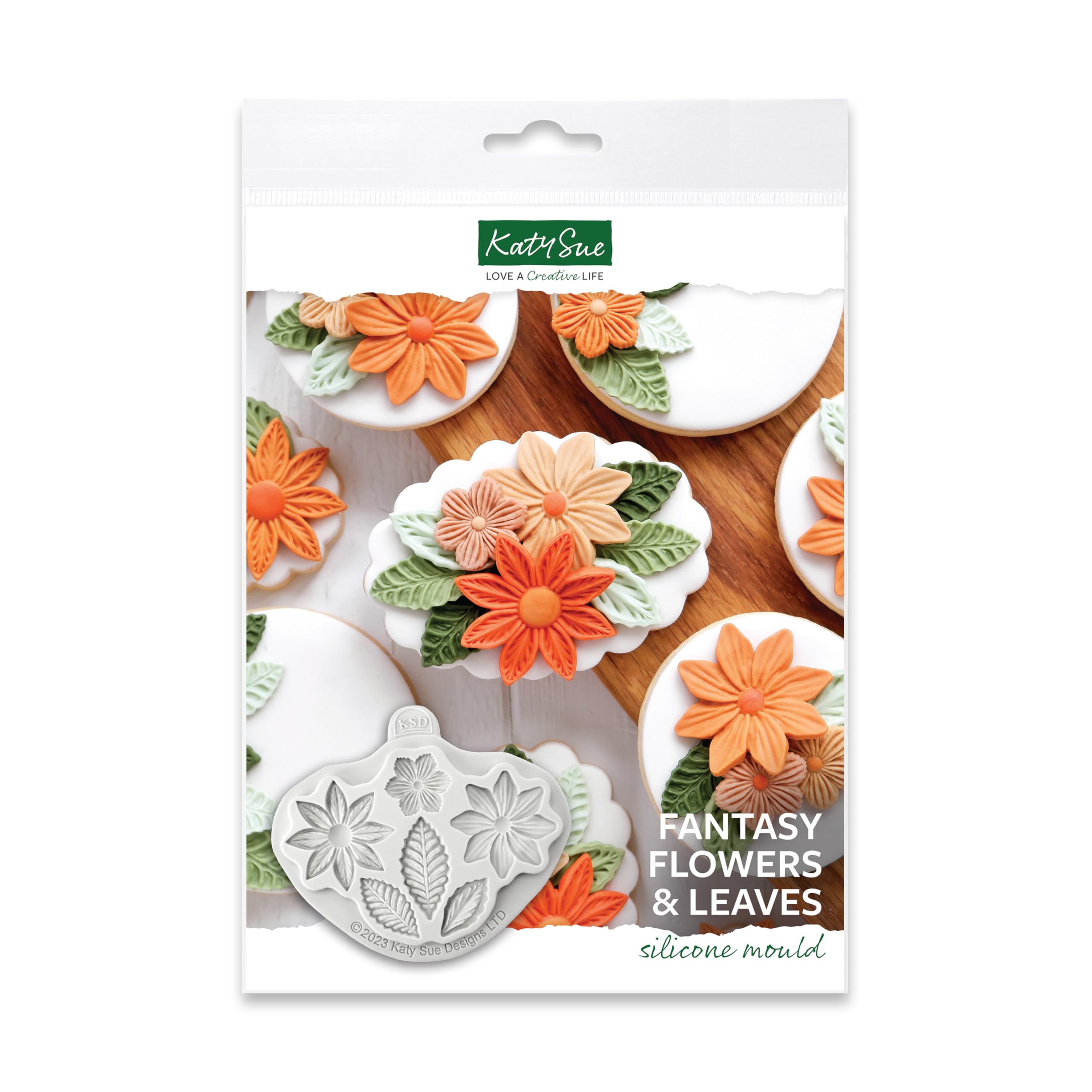 Katy Sue Fantasy Flowers & Leaves Silicone Mould for Cake Decorating & Craft. Flowers 40 to 26 Millimetres, Leaves 29 to 40 Millimetres. Use with Fondant, Sugar Paste & Clay from Katy Sue Moulds