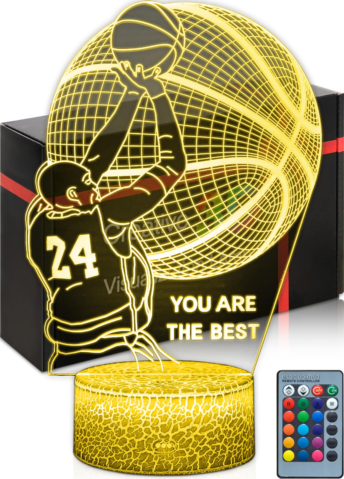 DAHEYMA Luz de estado de ánimo de baloncesto para fanáticos, lámpara de baloncesto LED 3D, ilusión, regalos para niños, decoración única de habitación, luz nocturna de 16 colores con control remoto