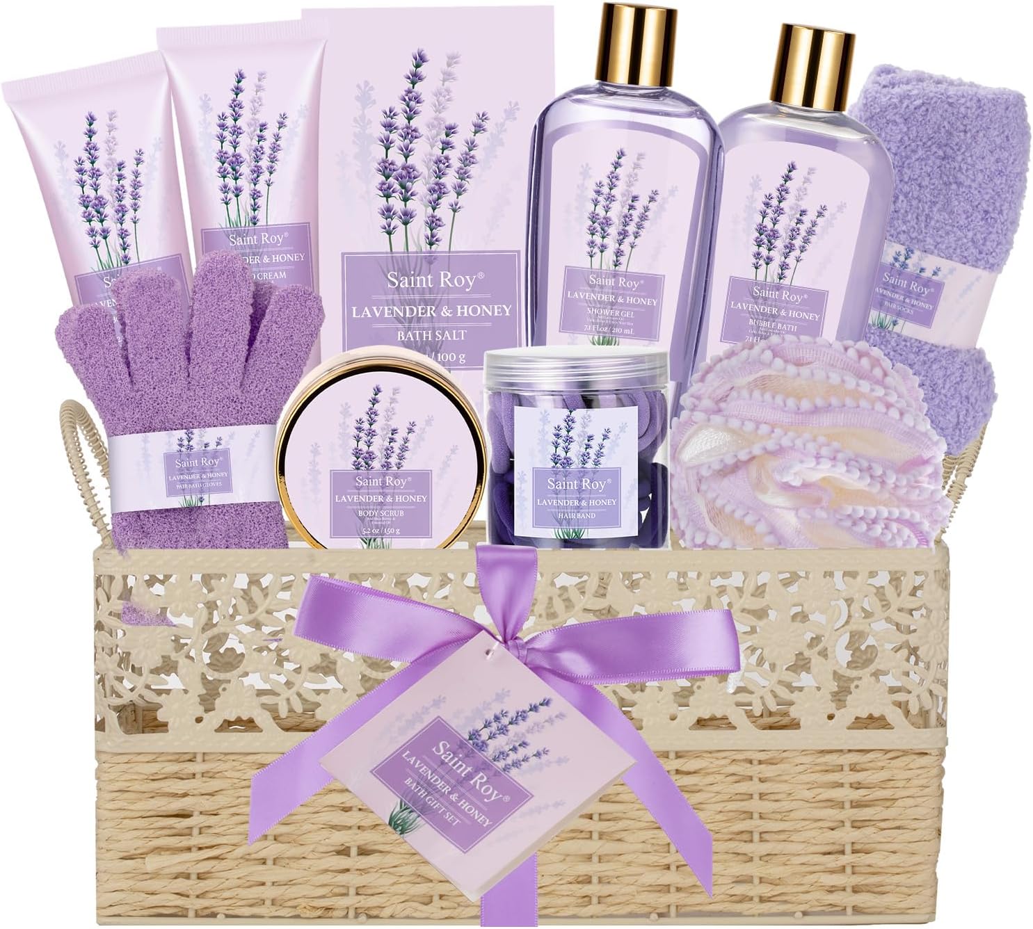 Spa Gifts for Women Bath and Body Lavender Honey Gift Set, Spa Gift Basket for Self Care, Relaxing Bath Sets for Mom, Grandma, Girlfriend, Sister, Spa Kit, Self-Care Set, Gifts for Women