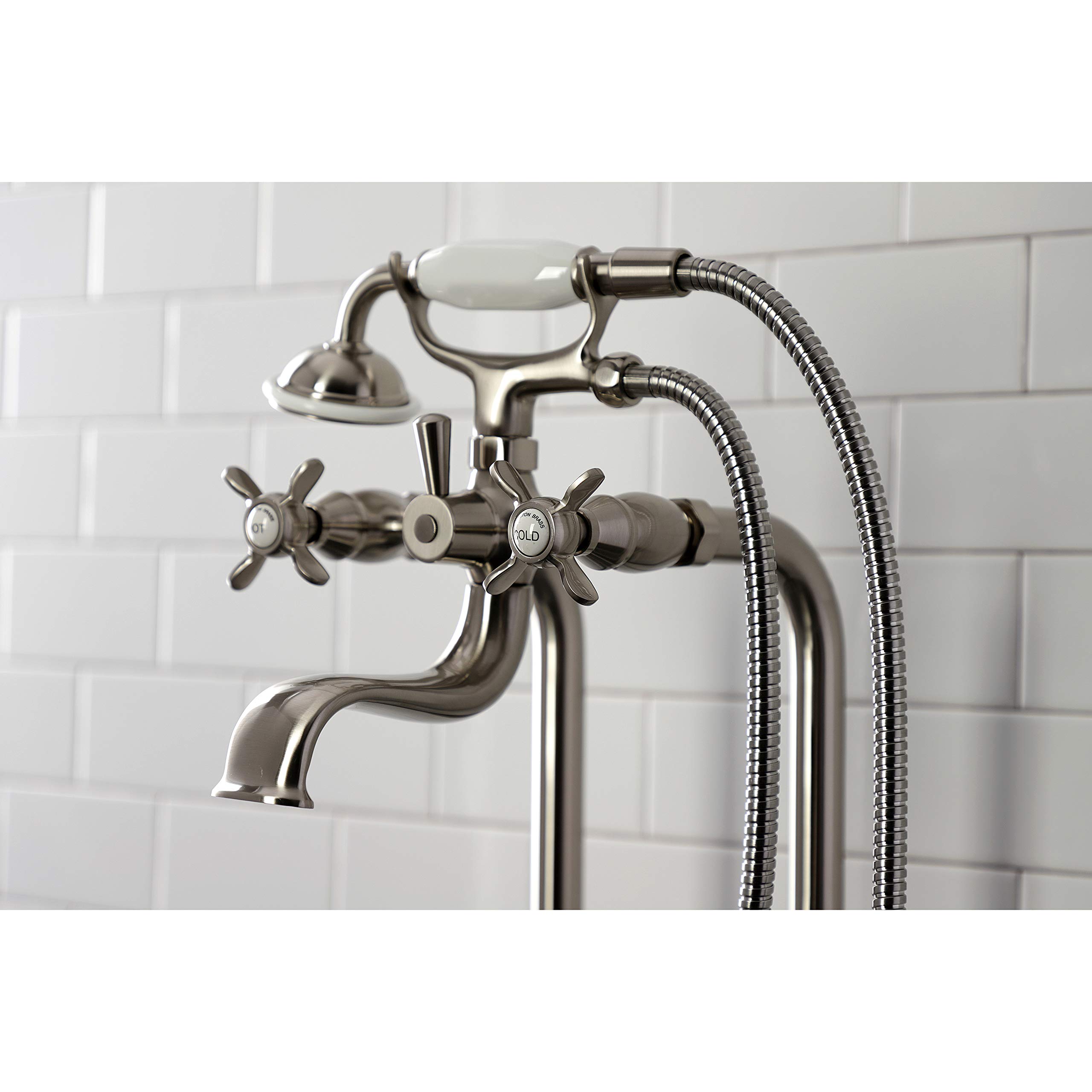 Kingston Brass Essex Clawfoot Tub Faucet With Hand Shower - Brushed Brass Freestanding Bath Fixture