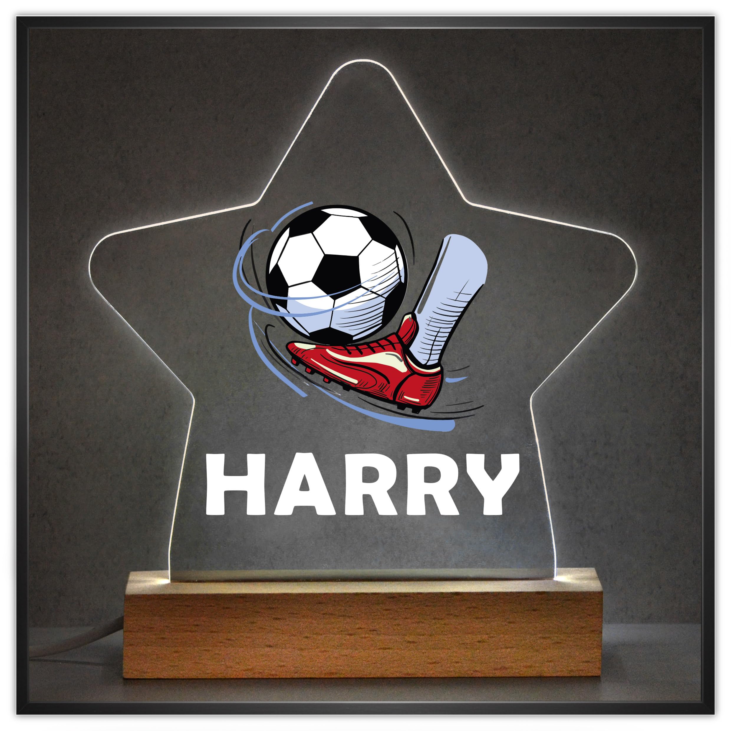 Beecreative Personalised Footballer Gifts for Kids - Custom LED Night Light - Boys Football Bedroom Lamp with Any Name