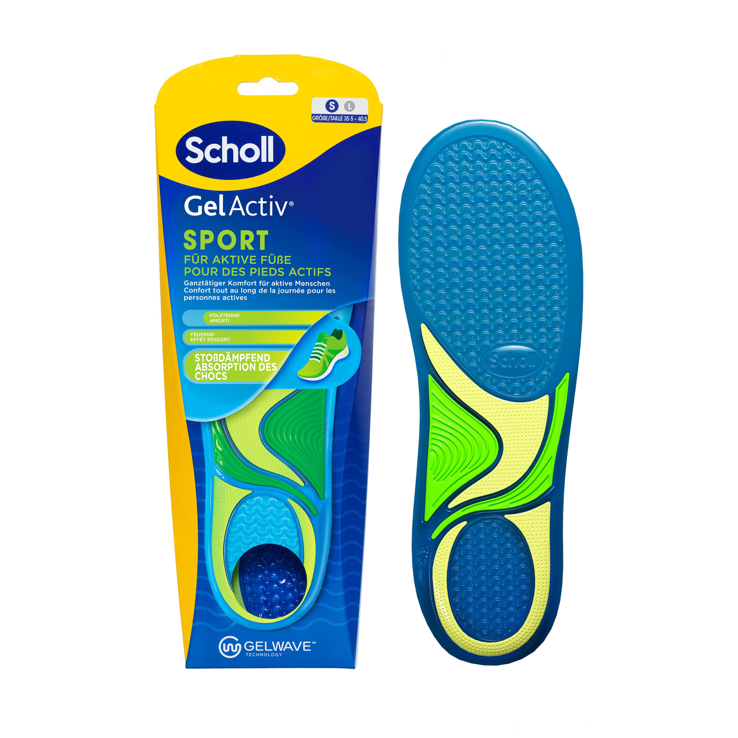 Scholl GelActiv sportowe wkładki dla kobiet, wygodne wkładki do butów do biegania przez cały dzień dla świeżych i chłodnych stóp, super amortyzacja uderzeń i amortyzacja z technologią GelWave, rozmiar