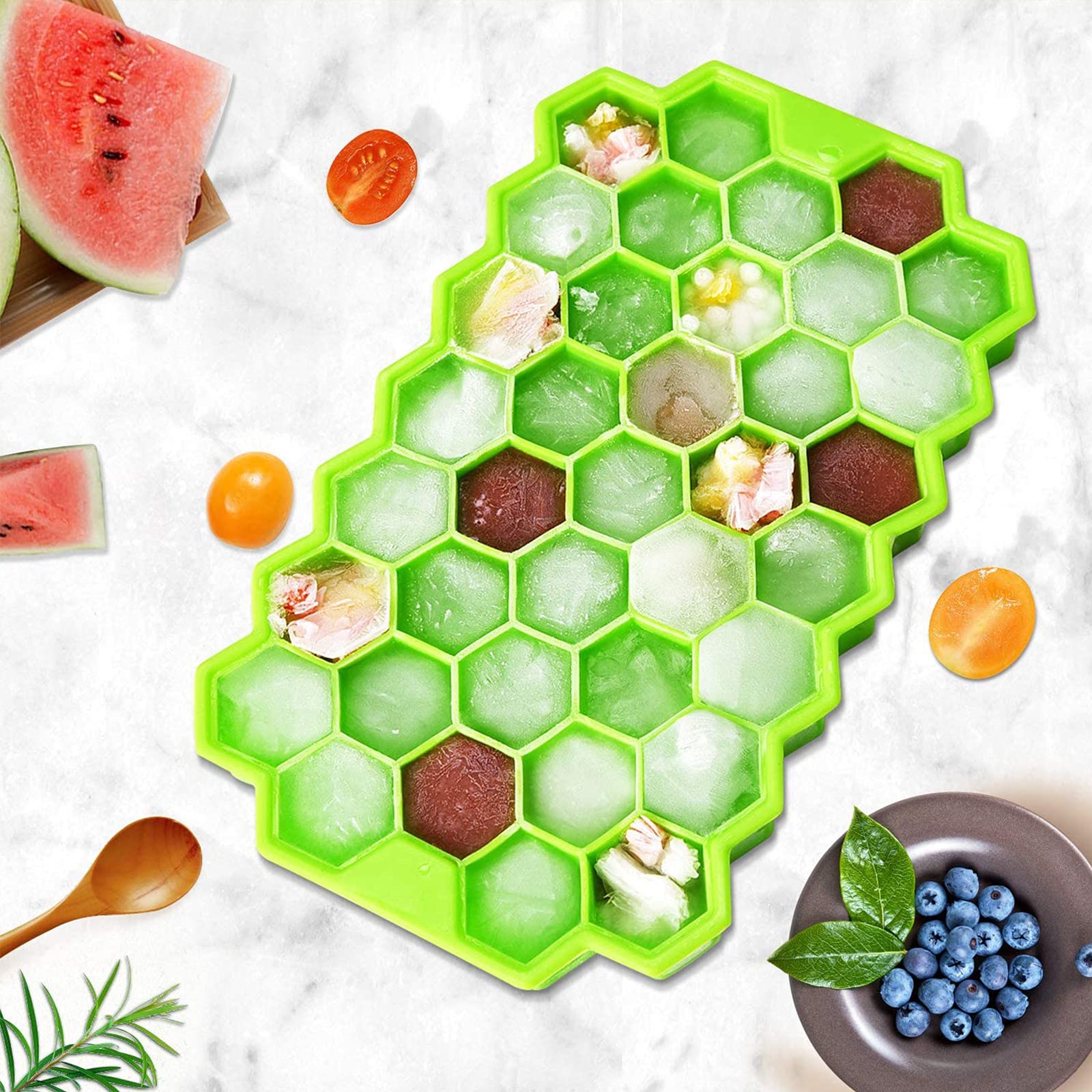 Moule à Glaçons en Silicone Nid d'abeille 2 Pièces avec Couvercles Amovibles Bacs à Glaçons en Gel de Silice sans BPA
