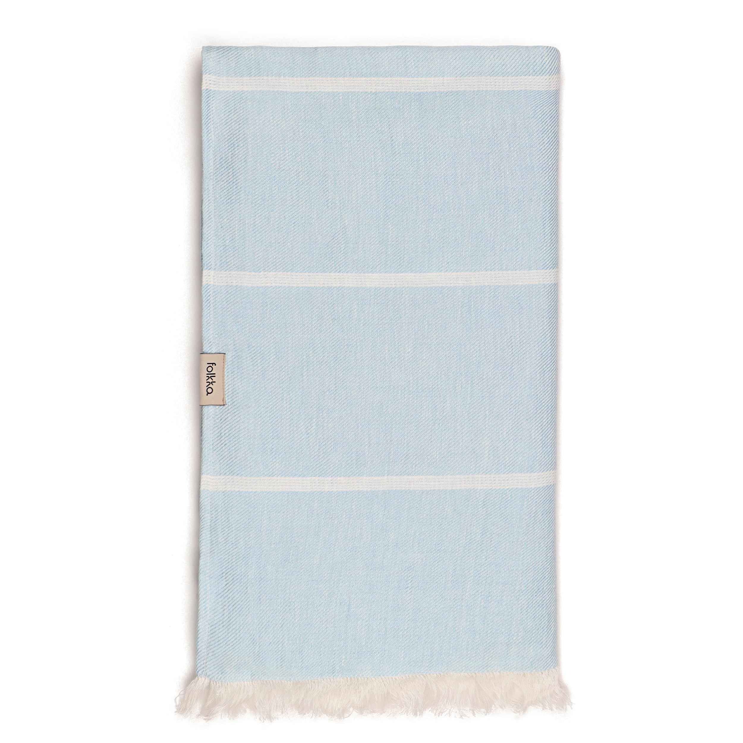 Telo mare Eden, coperta da piscina, divano, plaid, 100% lino, a righe (blu/bianco)