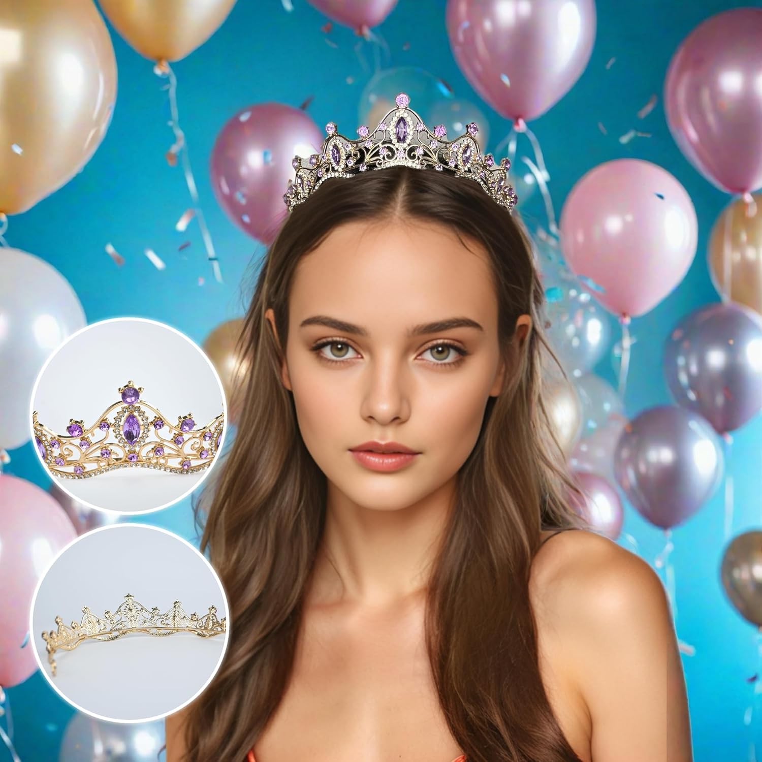 Crystal Crown for Women Girls Elegant Princess Headband Sparkling Rhinestones Queen Tiara for Weddings Birthday Parties Proms Pageant Cosplay - Image 3