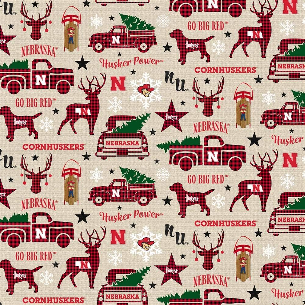 Nebraska Cornhuskers Christmas Holiday Cotton Fabric Sold by Yard