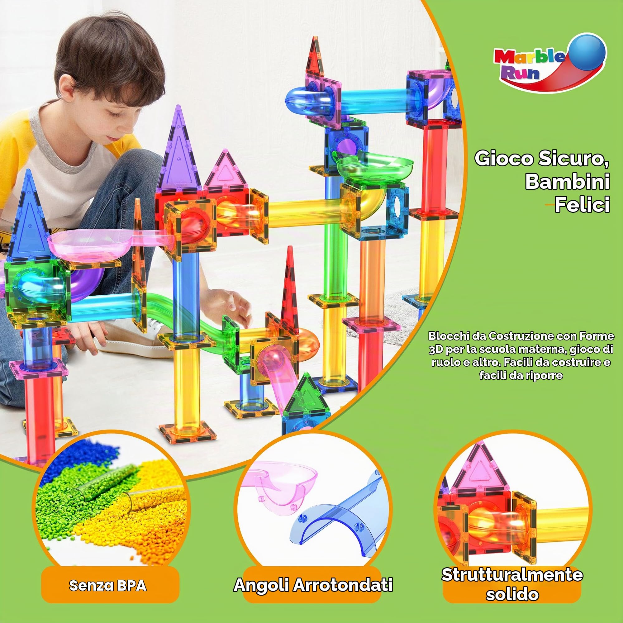 PicassoTiles Marble Run - Set da 150 pezzi di piastrelle magnetiche da corsa, set da gioco STEM Building & Learning Kit educativo per lo sviluppo del cervello dei bambini, ragazzi e ragazze, età 3 4 5