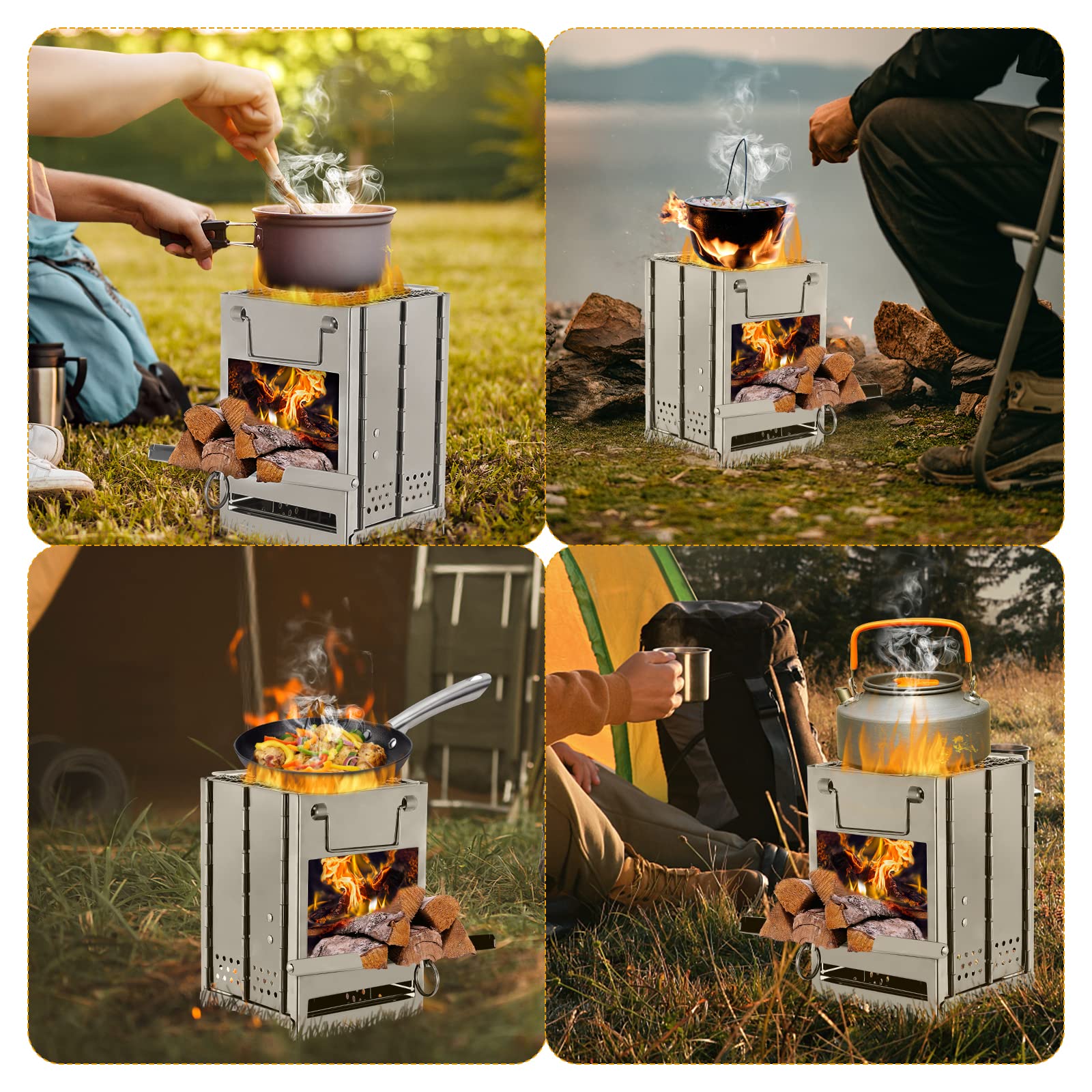 Lixada Campeggio Stufa In Acciaio Inox Pieghevole Zaino Stufa A Legna Mini Barbecue Grill con Borsa Da Trasporto per Campeggio Escursionismo Cucina