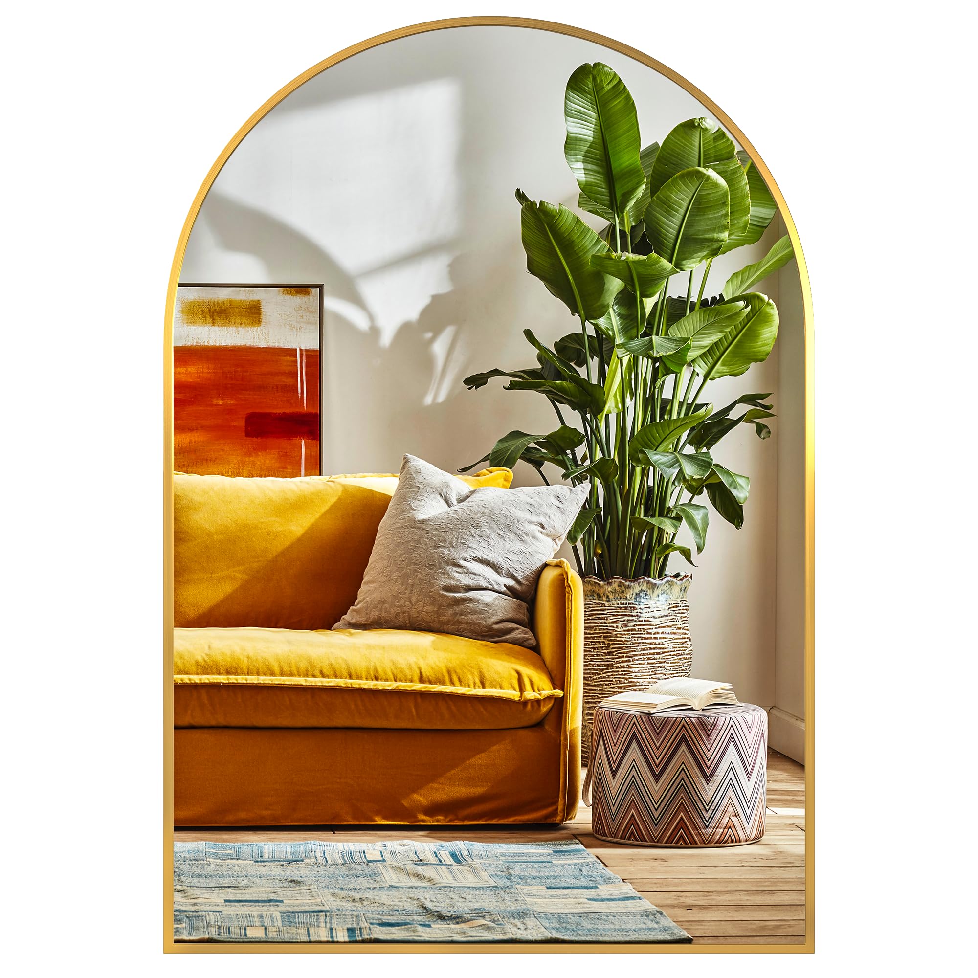 Heymirro Large Arched Bathroom Mirror 30 x 40 Inch Wall Mirrors with Gold Aluminum Alloy Matte Framed,for Bedroom,Vanity,Entryway Hall,Living Room,Hanging or Leaning Against Wall