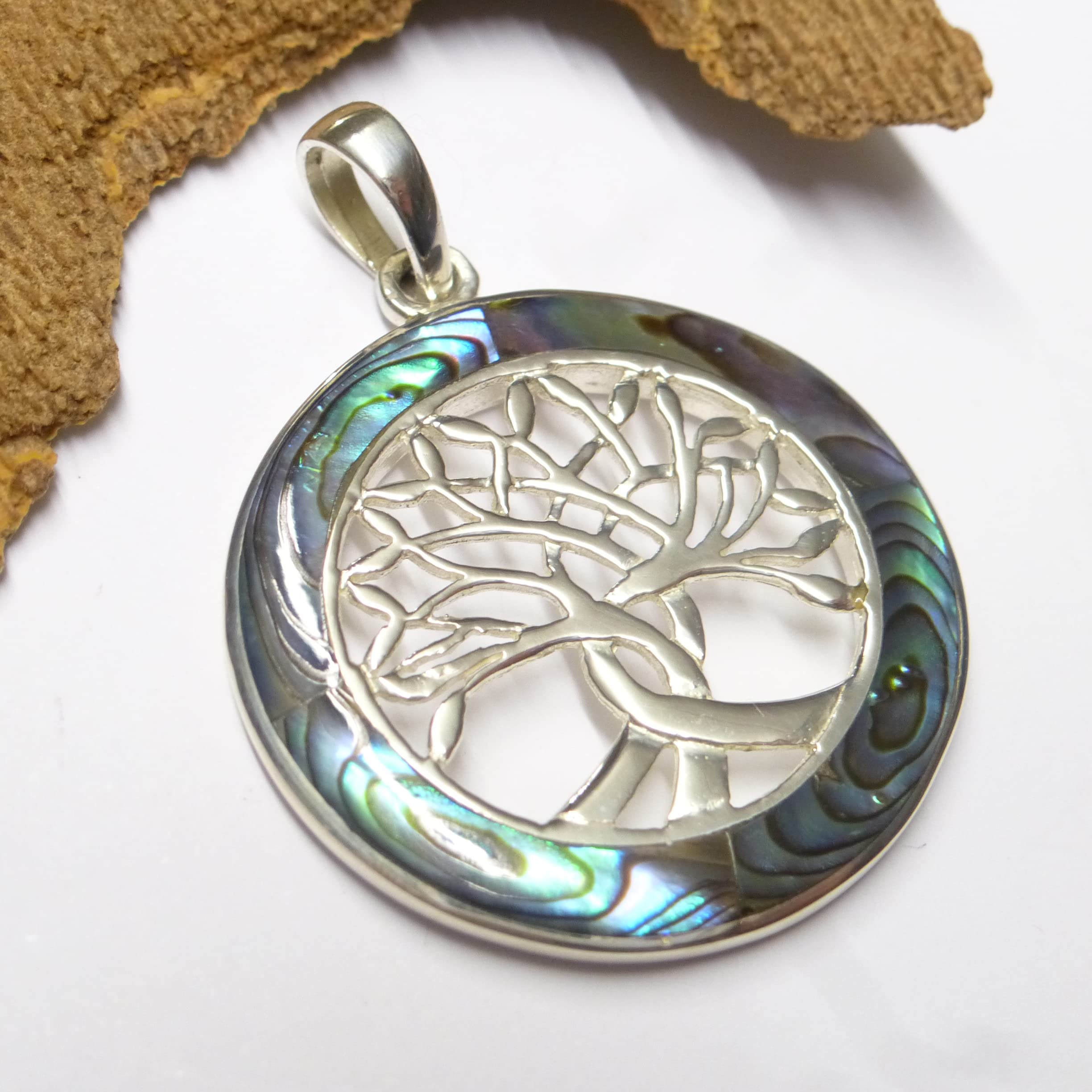 Image secondaire de Pendentif en argent sterling avec motif « arbre de vie » avec coquille d'ormeau - En argent sterling - Symbole de protection - B