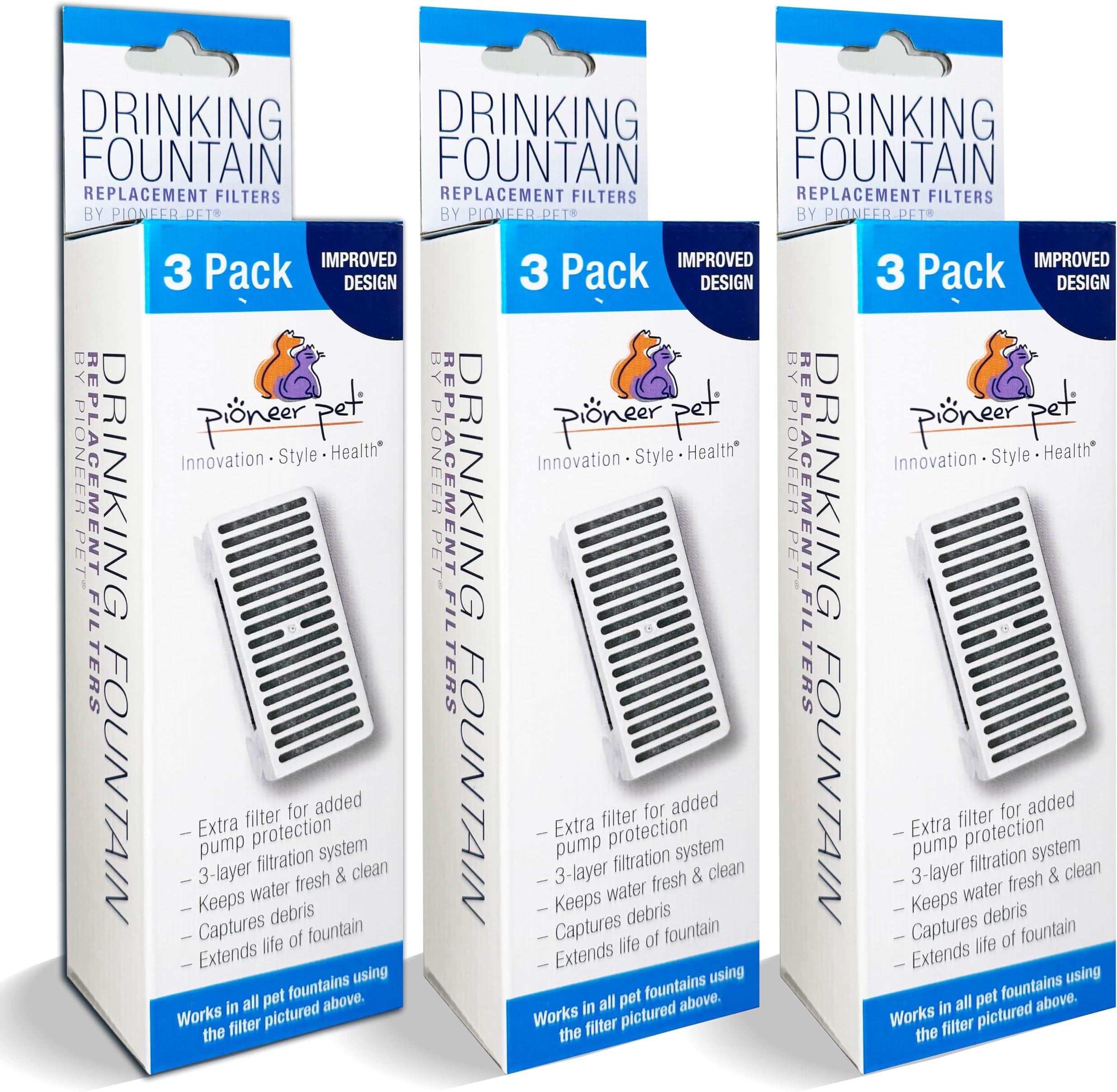 Pioneer Pet 3 Pack of T-Shaped Filter for Food, Water and Serene Fountain