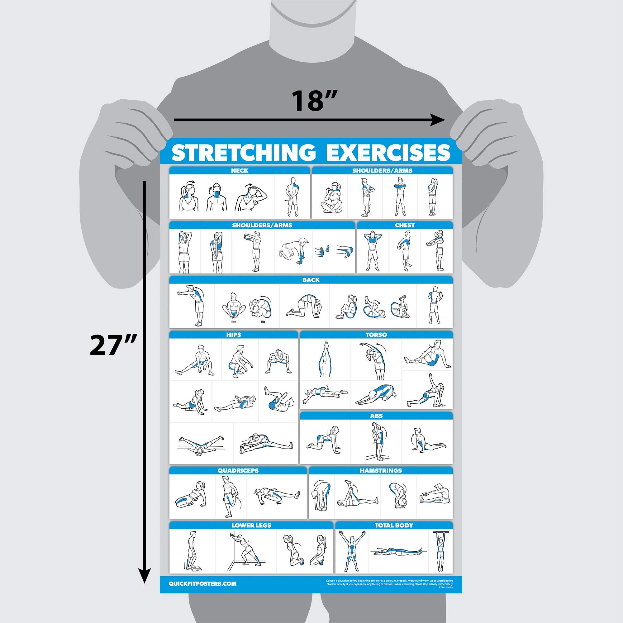 Palace Learning QuickFit Übungsposter-Set für Körpergewicht-Workouts und Dehnübungen, laminiert, 2 Diagramme, Körpergewicht-Übungen, Routine und Stretching-Workouts (45,7 x 68,6 cm)