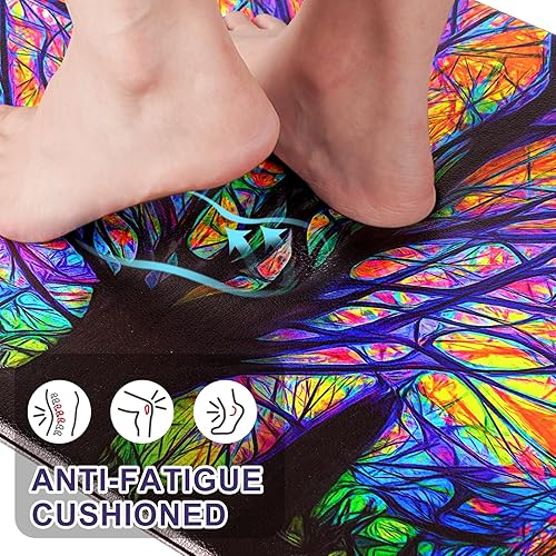 Miniatura 5 de ASPMIZ 2 tapetes de cocina estilo casa de campo acolchados antifatiga, coloridos tapetes de cocina color morado árbol antideslizante, impermeable,