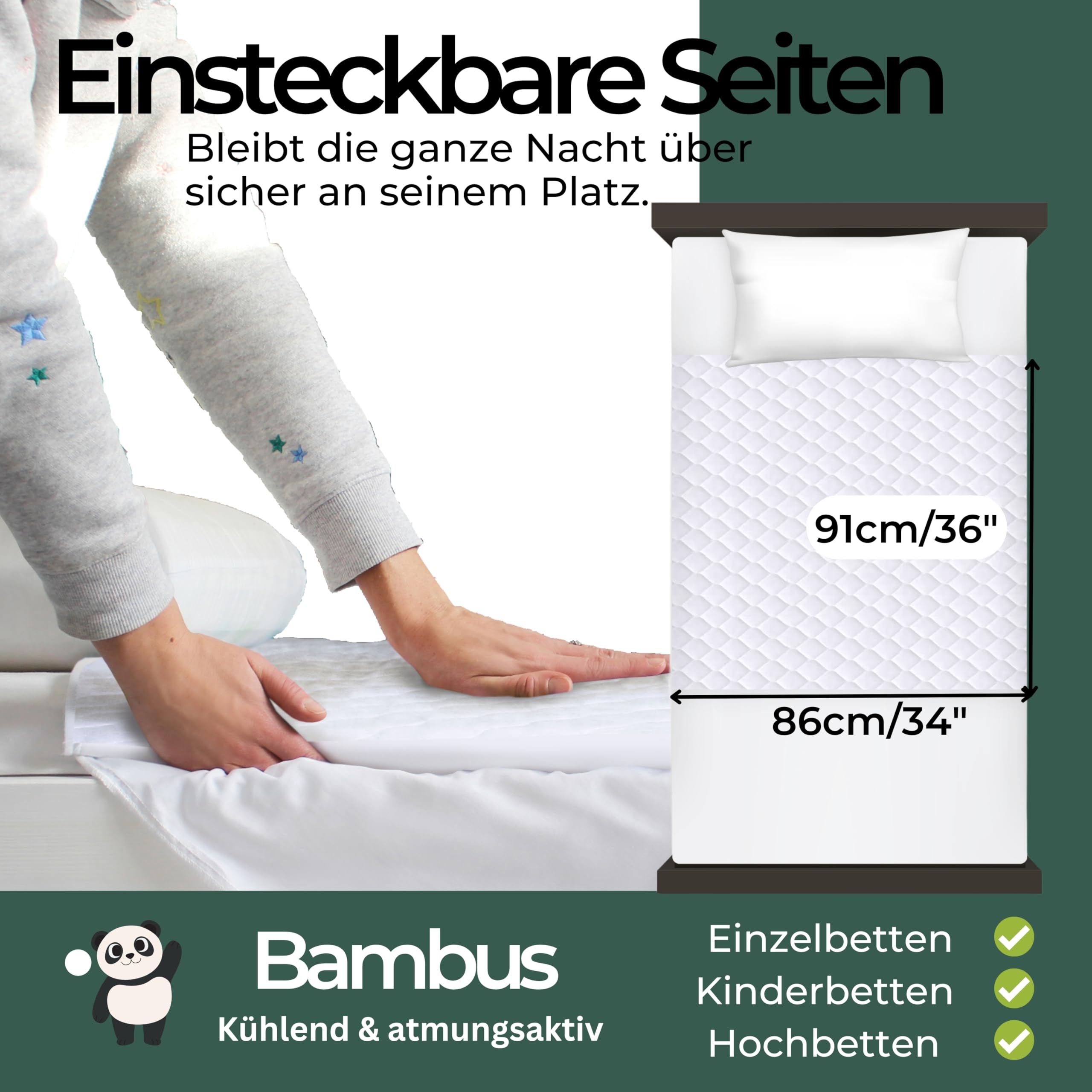 Hygge Sheets® Inkontinenzunterlage Erwachsene | Bettbreite bis 90 cm | Waschbarer wasserdichter Matratzenschoner Bambus 5 Schichten & Einschlagseiten | Wiederverwendbar