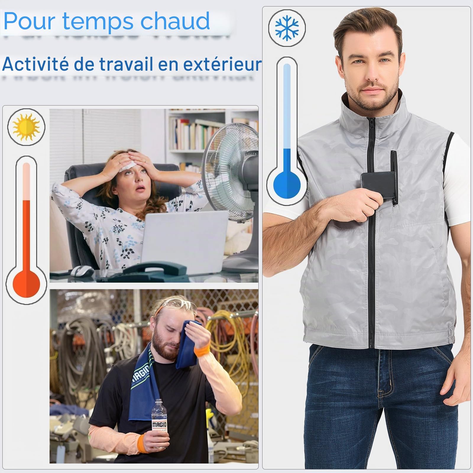 Veste Réfrigérante Pour Hommes Et Femmes - Gilet De Glace Pour Le Travail En Plein Air Par Temps Chaud - Veste Réfrigérante Pour L'été, Taille XL, Couleur Gris Allemand