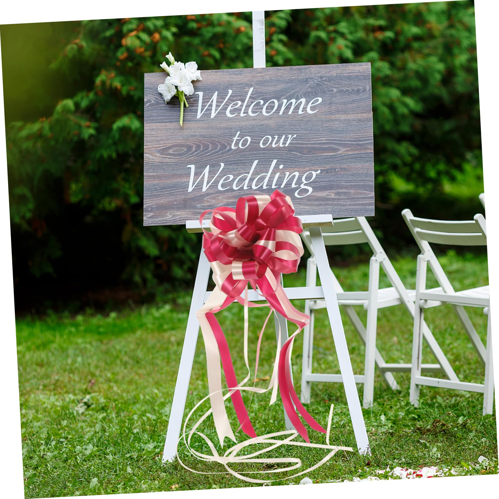 KOMBIUDA Set of 10 Hand Drawn Flower Bows Pull Strings Wedding Bunting Decoration Double Color for Parties