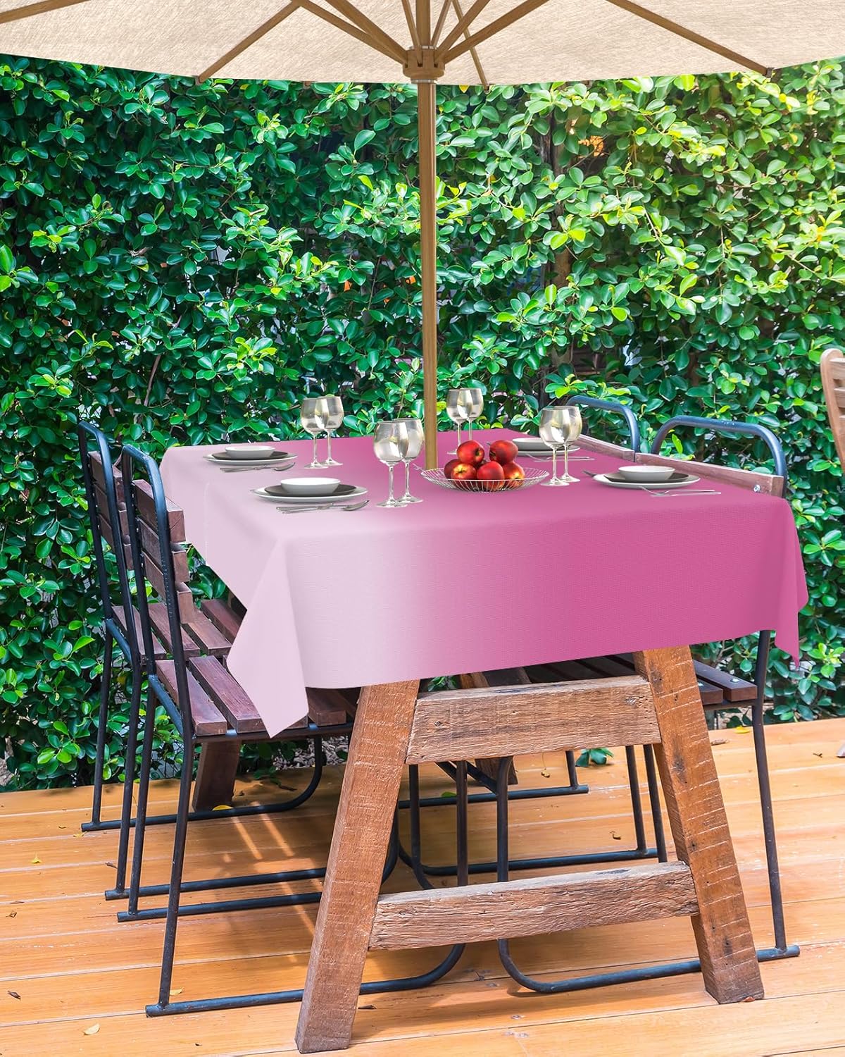 Outdoor Tablecloth Pink Ombre Rectangle Patio Tablecloths 60x120, Waterproof Outside Table Cloths with Umbrella Hole and Zipper, Gradient Color Summer Table Cover for Outdoor Tables Garden BBQS