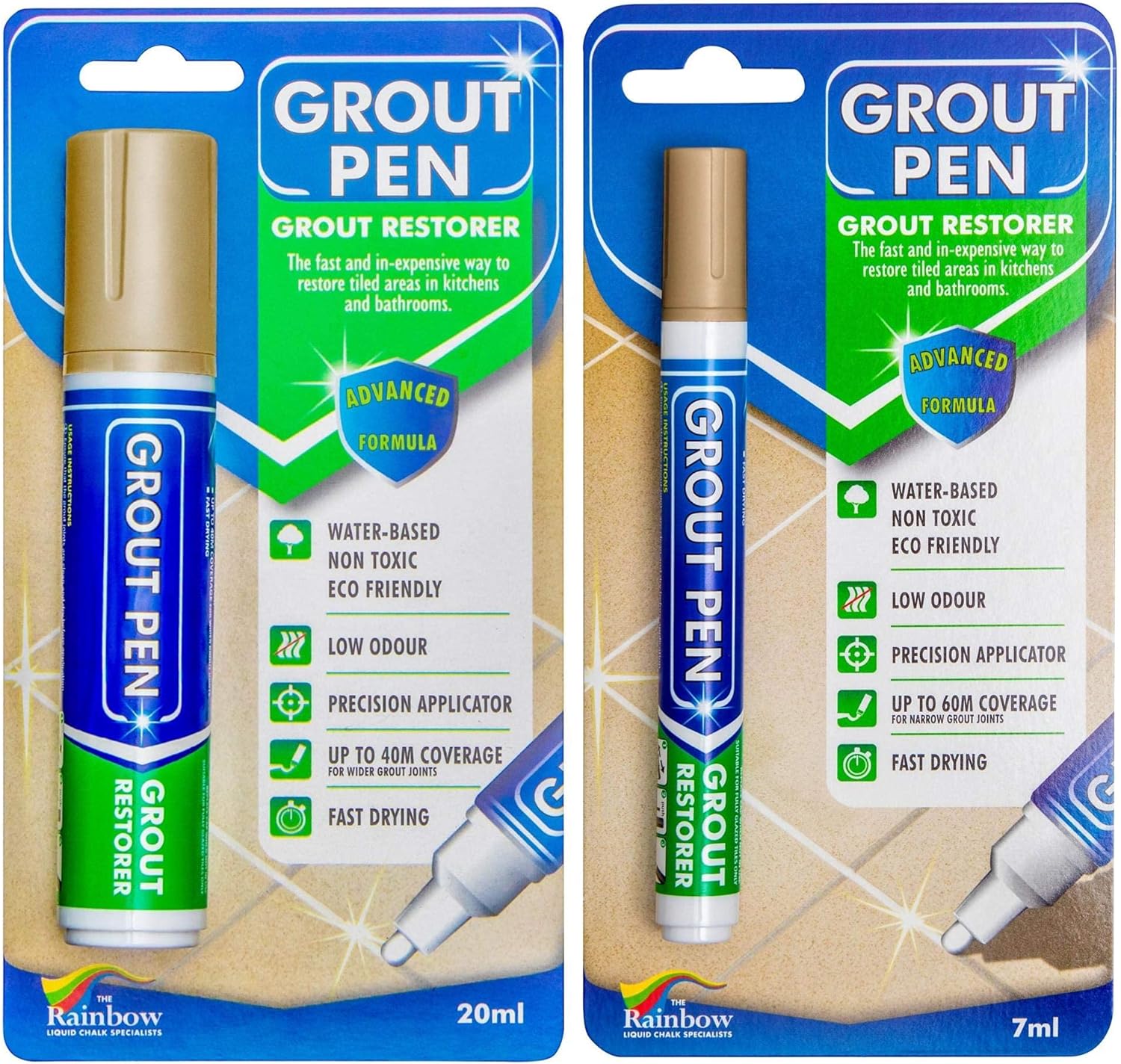 Grout Pen Tile Paint Marker: Waterproof Grout Colorant and Sealer Pen to Renew, Repair, and Refresh Tile Grout - Cleaner Coating Stain Pens - 2 Pack, 5mm Narrow and 15mm Wide Tip Pen - Beige - - 