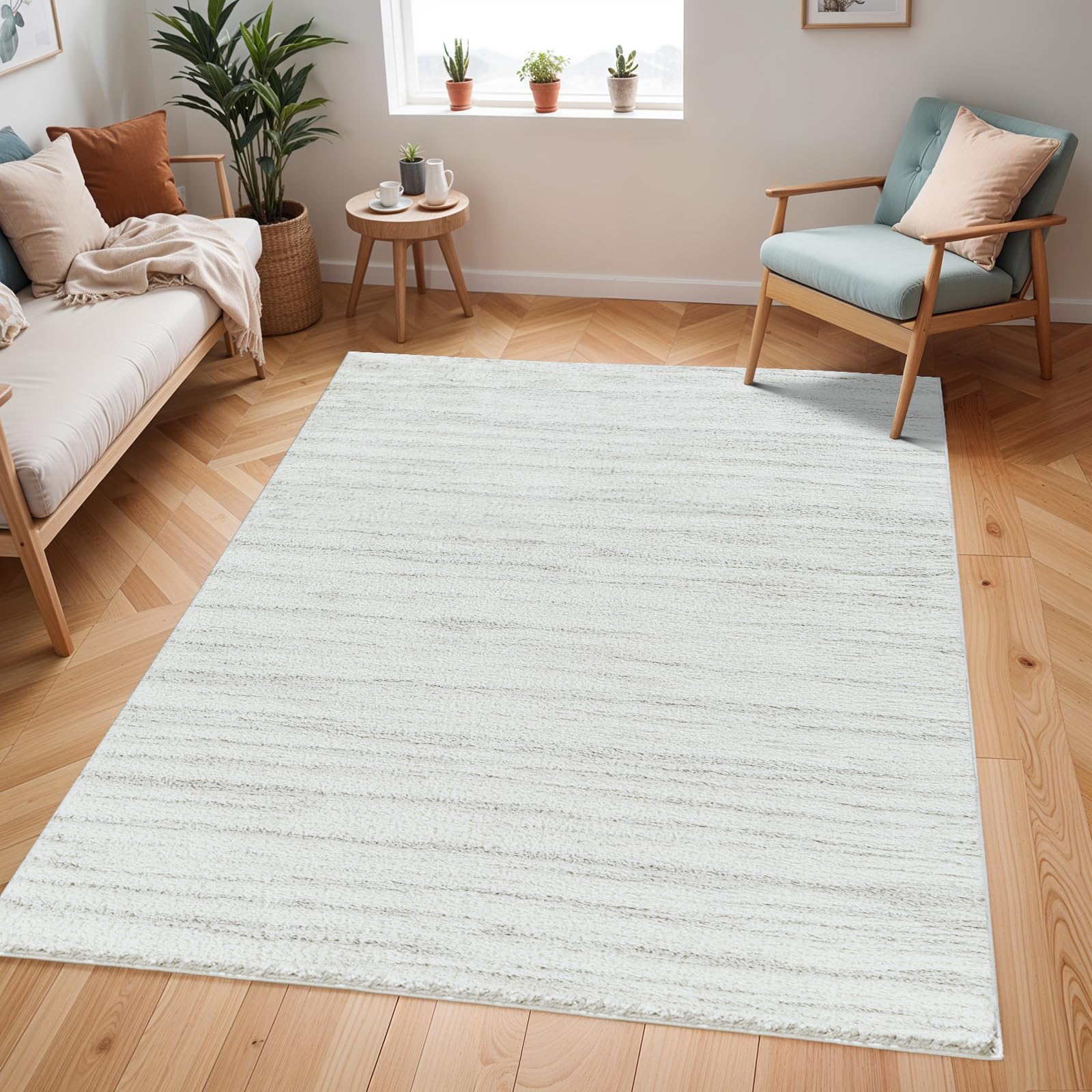 Livabliss Ivory/Grey Cloudy Shag-Modern Soft Plush Pile Rug - 160 X 213 Cm