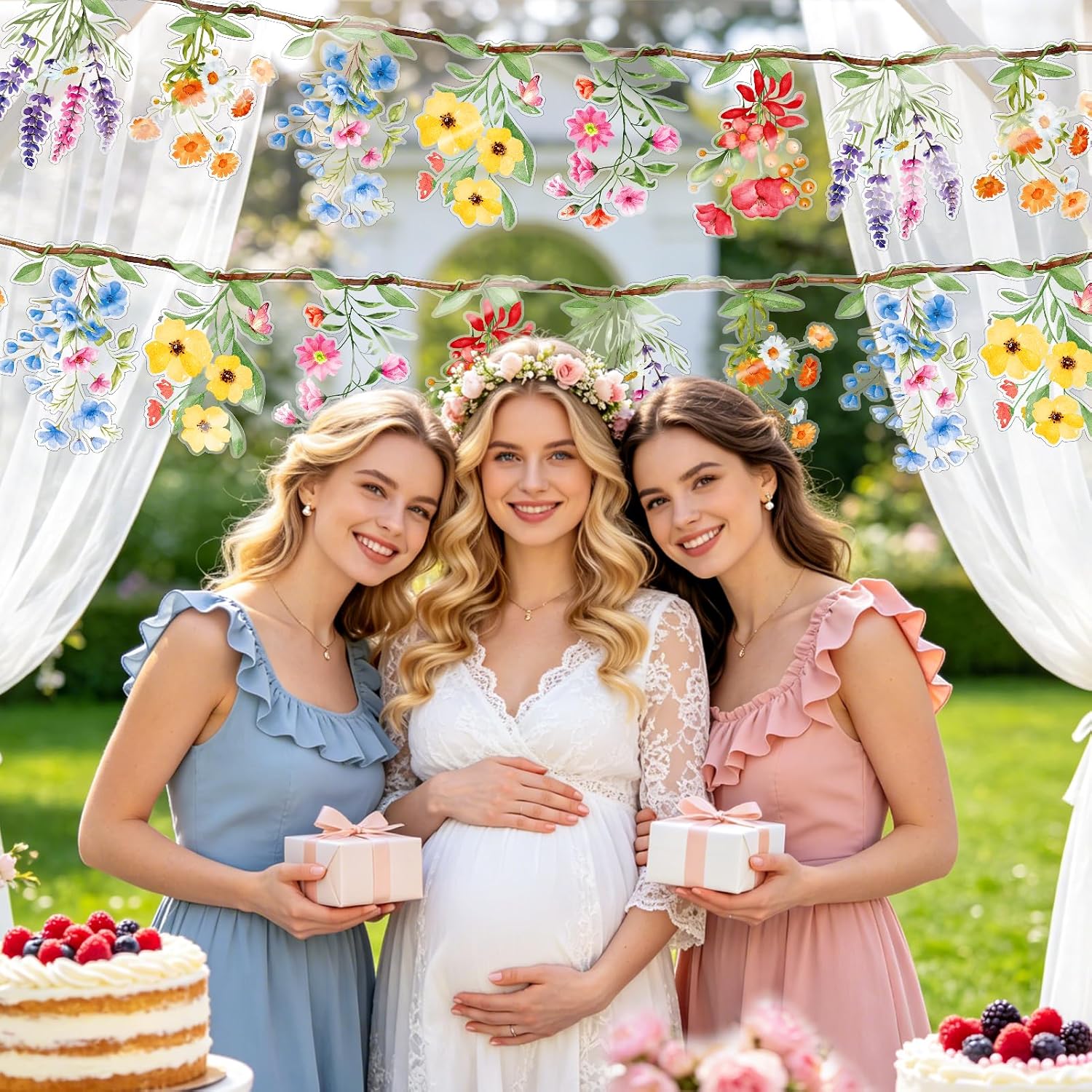 Wildflower Banner 2 Pcs Waterproof Flower Garland Pre-Strung Floral Party Decorations for Bridal Shower Wedding Garden Tropical Baby Shower Tea Party Supplies