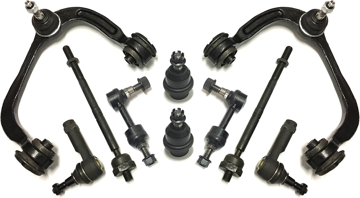 PartsW - 10 Pc Suspension Kit - Front Inner & Outer Tie Rod Ends, Lower Ball Joints, Upper Control Arms with Ball Joints, Sway Bar End Links for Ford F-150 2004/2005 RWD Models