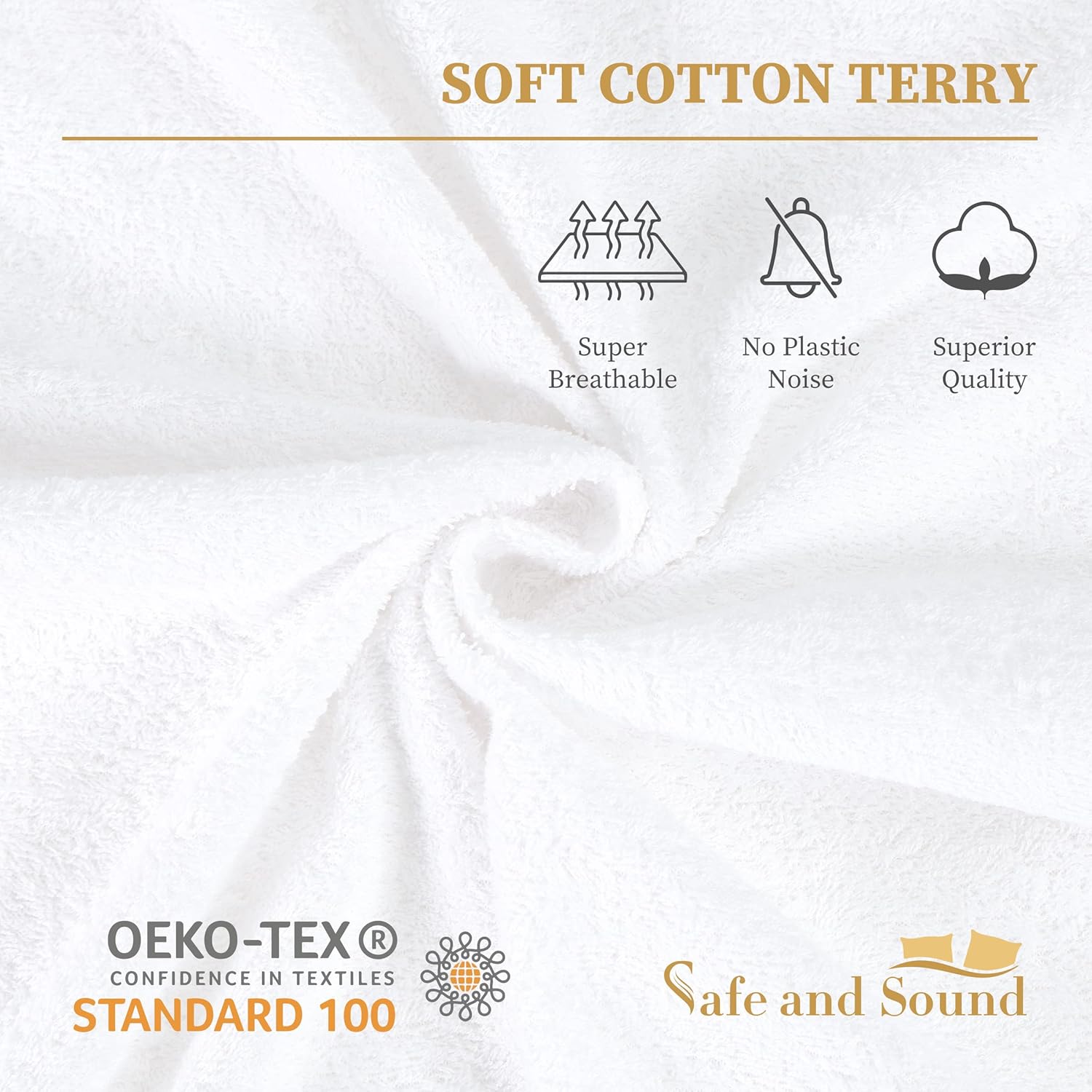 Bundle Safe and Sound Waterproof Grey Quilted Mattress Pad + Cotton Terry Pillow Protector (2 Pack)