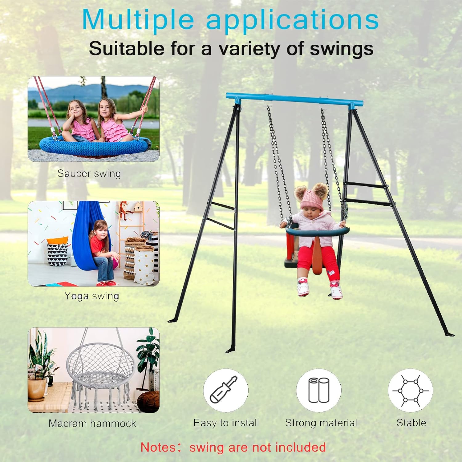 Swing Frame for Backyard 440 lb Heavy Duty A-Frame Metal Outdoor Swing Frame, Fits Most Swings, Saucer Swing Yoga Swing Frame, Sky Blue, 73"
