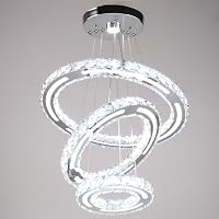 CXGLEAMING Modern LED Kristály Csillár - 3 Gyűrűs Függőlámpa, Állítható Magasság, 52W, 6500K Hideg Fehér, Nappali, Étkező, Konyha 3
