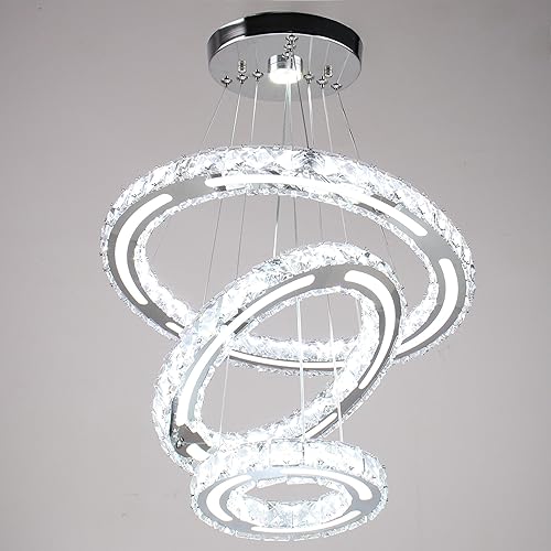 Miniatura 4 de CXGLEAMING Candelabros modernos LED de techo, 3 anillos, lámpara colgante de techo ajustable para sala de estar, comedor, dormitorio, pasillo, base