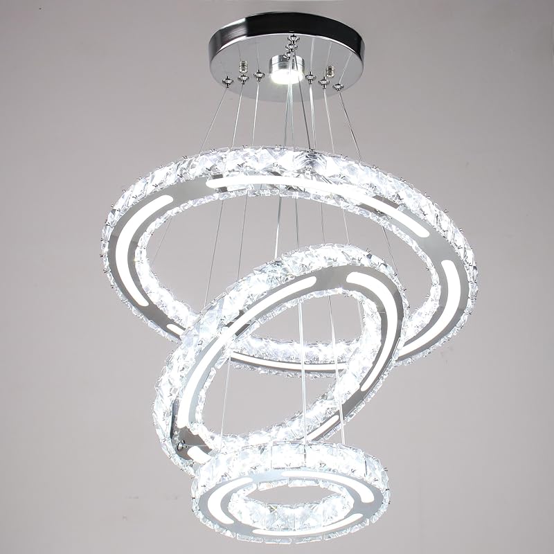CXGLEAMING Modern LED Kristály Csillár - 3 Gyűrűs Függőlámpa, Állítható Magasság, 52W, 6500K Hideg Fehér, Nappali, Étkező, Konyha