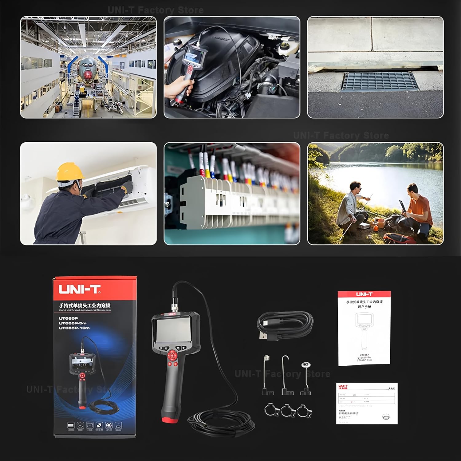 UNI-T UT665P 1M/5M/10M Industrial Endoscope Camera 4.3inch IPS IP67 Waterproof HD 920P 8mm Lens Pipe Sewer Inspection Camera Borescope(UT665P 5M)