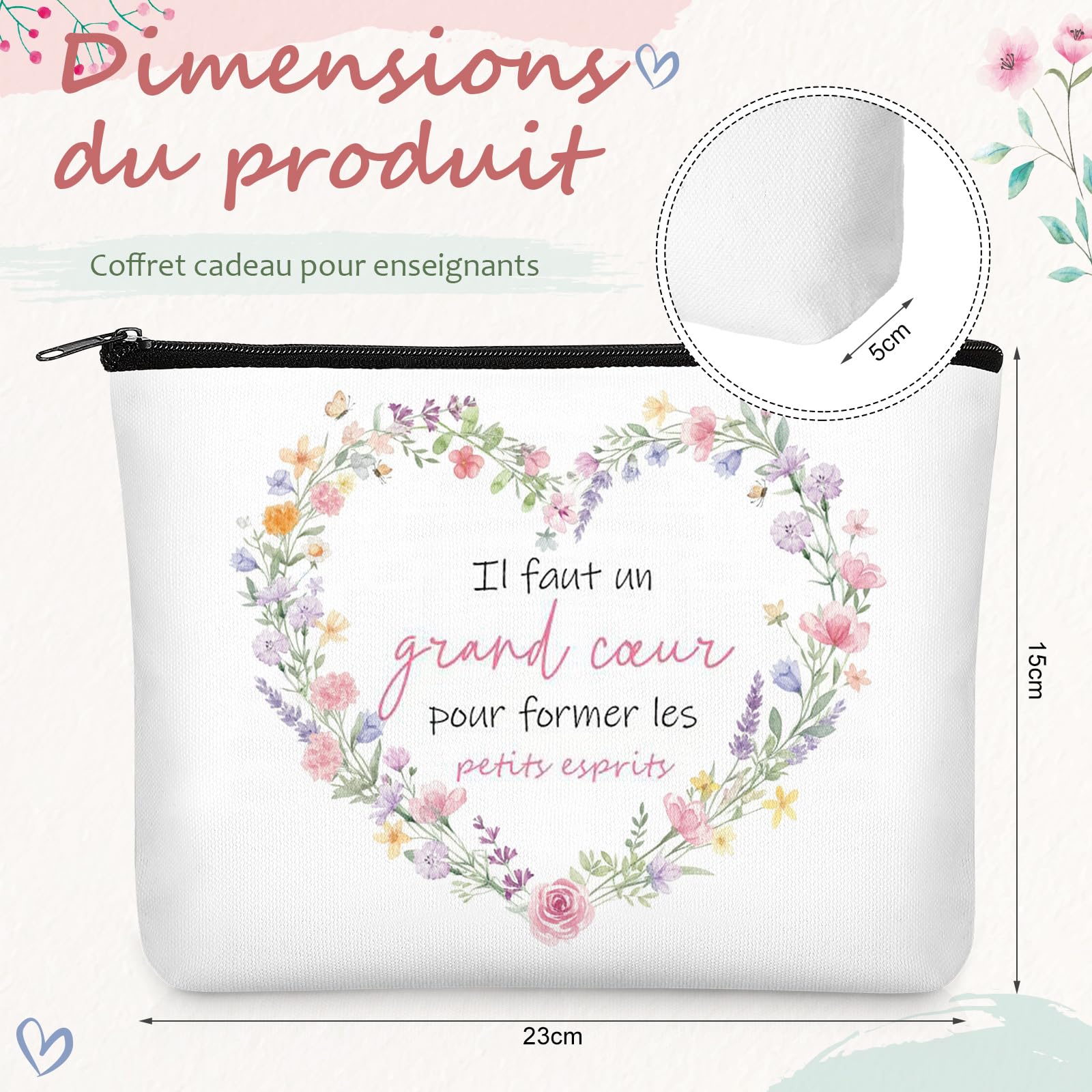 BBTO Cadeau Maitresse Idee Tricotée en Cœur Porte-Clés Trousse de Maquillag Carte de Vœux avec Fleur Séchée Cadeau Maitresse d'École Fin d'Année pour Anniversaire D’Enseignant (Professeur)