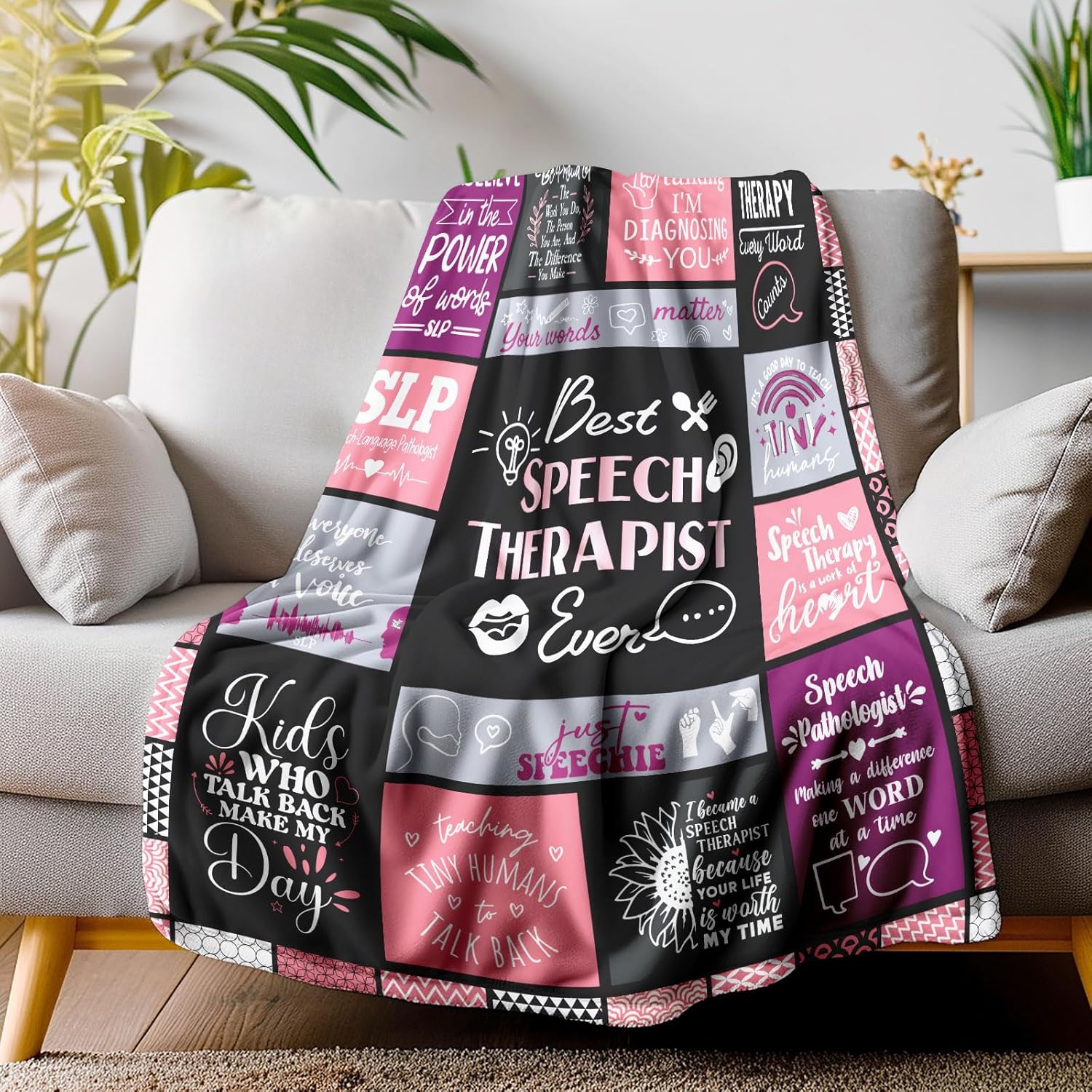 Christmas SLP Gifts, Speech Language Pathologist Gifts, Xmas Speech Therapist Gift for Women Female Blanket 60" X 50", SLP Graduation Gifts, Speech Therapy Appreciation Month Gift Ideas - Image 6