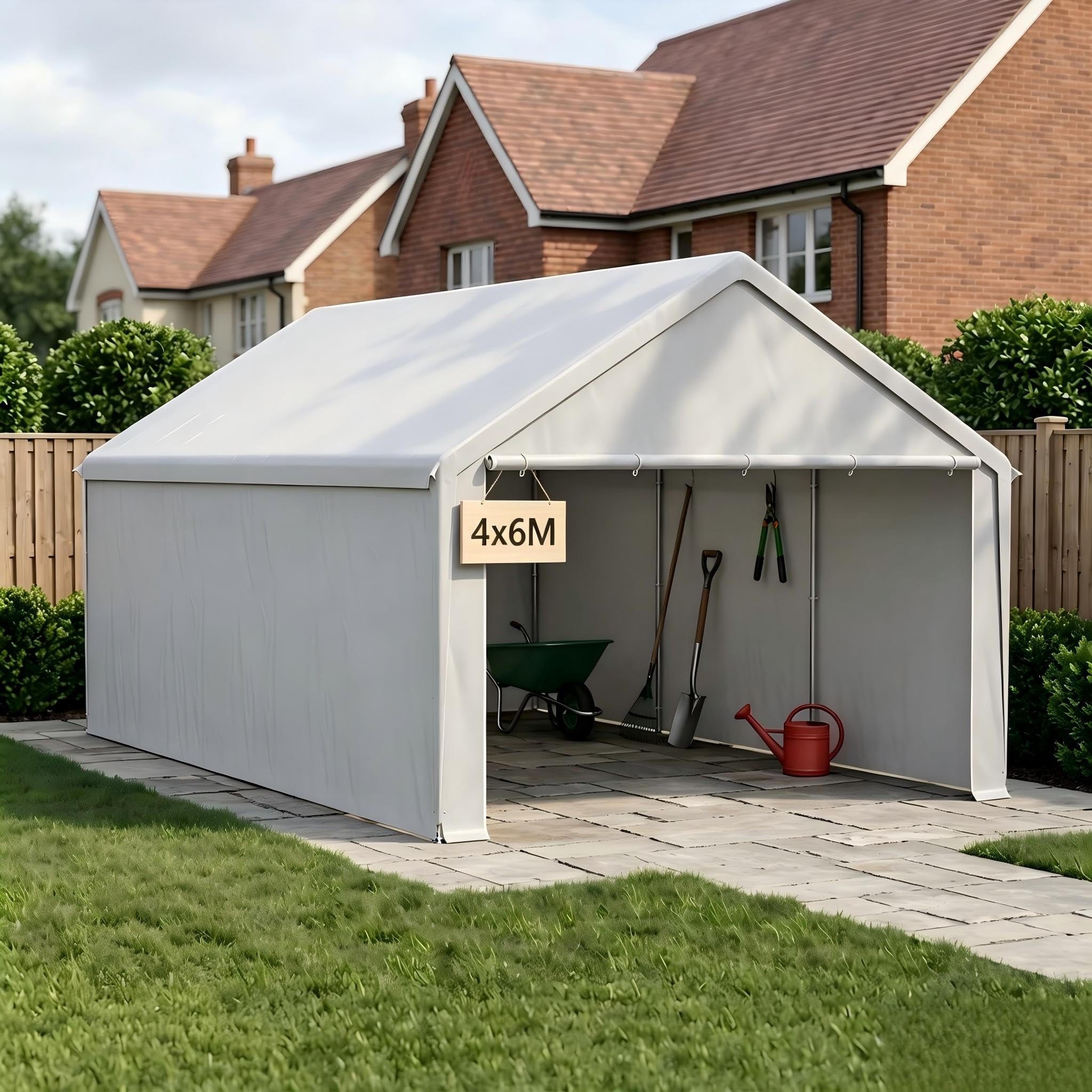 YRHome Lagerzelt 4x6m Wasserdicht Stabil Industriezelt Garagenzelt PE+Metallrahmen Grau