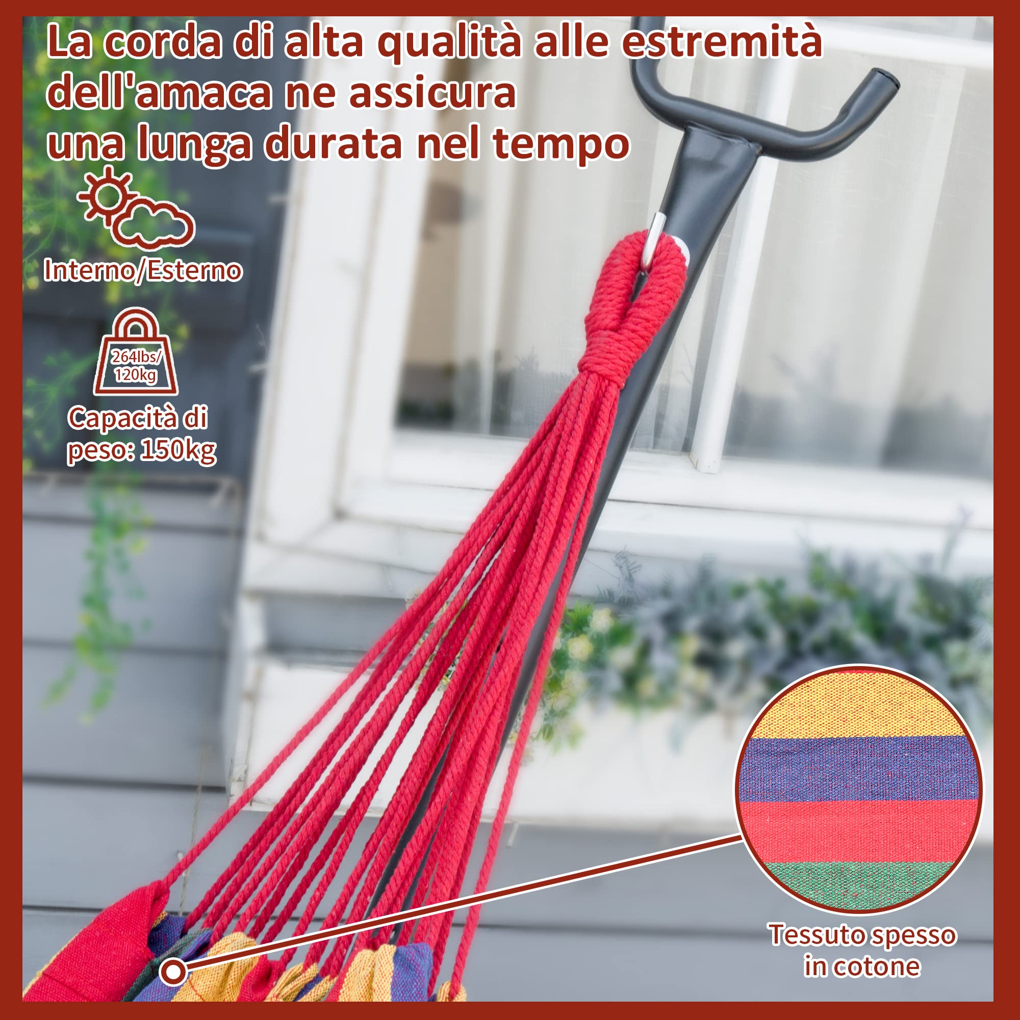 Outsunny Amaca da Giardino Autoportante con Struttura in Acciaio e Cotone Multicolor, Custodia Inclusa