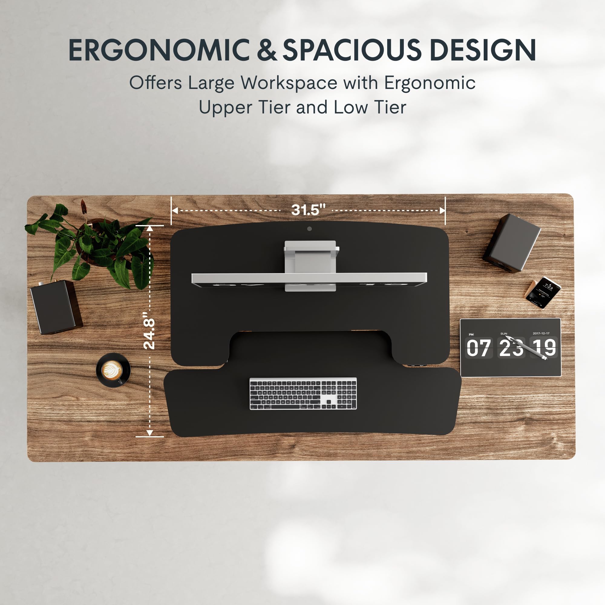 FLEXISPOT 32 Motorized Standing Desk Converter Electric Stand up Desk Riser Sit to Stand Dual Monitor and Laptop — view 4