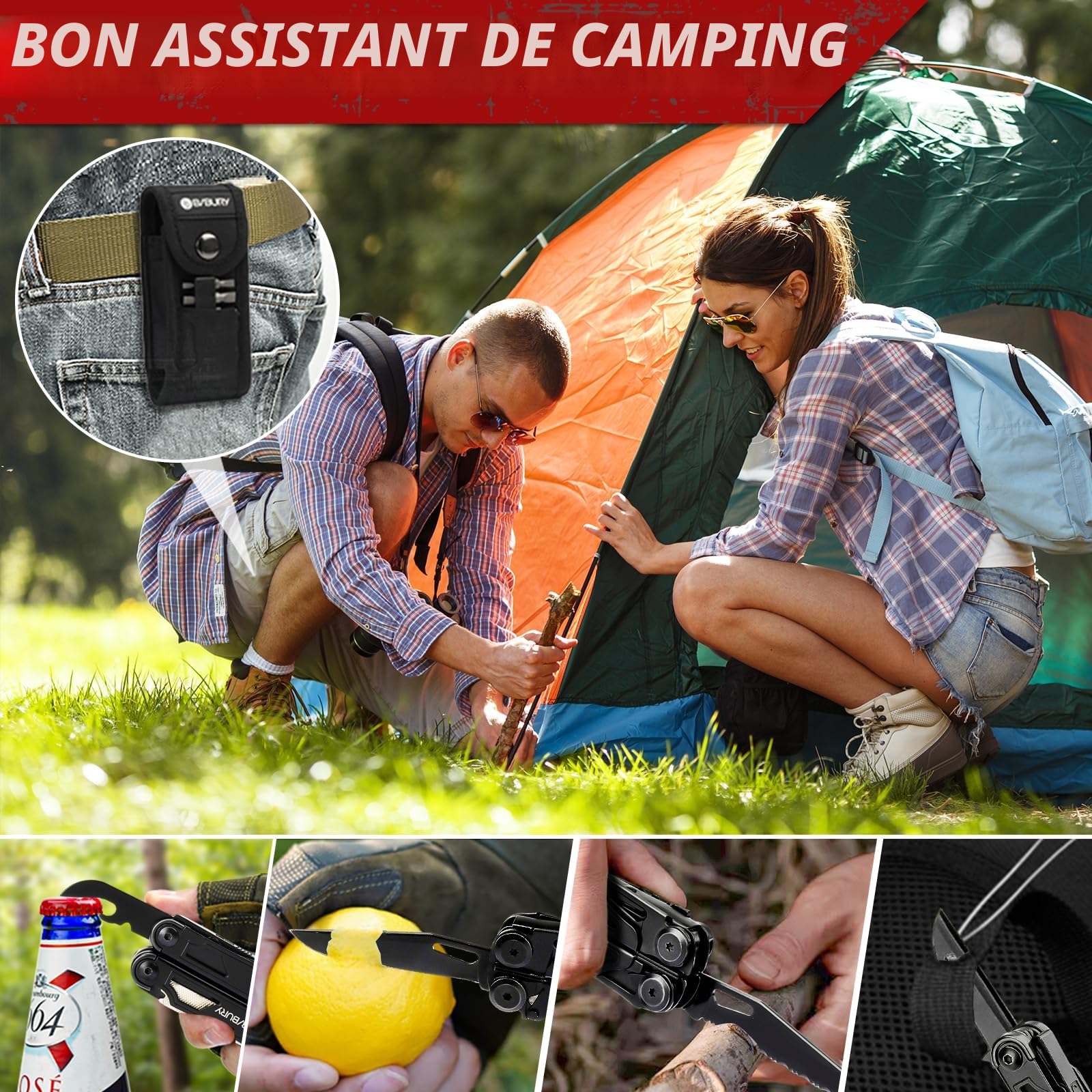 BIBURY Pince Multifonctions en Acier Inoxydable, Outil Multifonction avec Ciseaux, Scie et de Tournevis Interchangeables, Multitool pour Extérieur, Camping, Randonnée, Idee Cadeau Homme Original