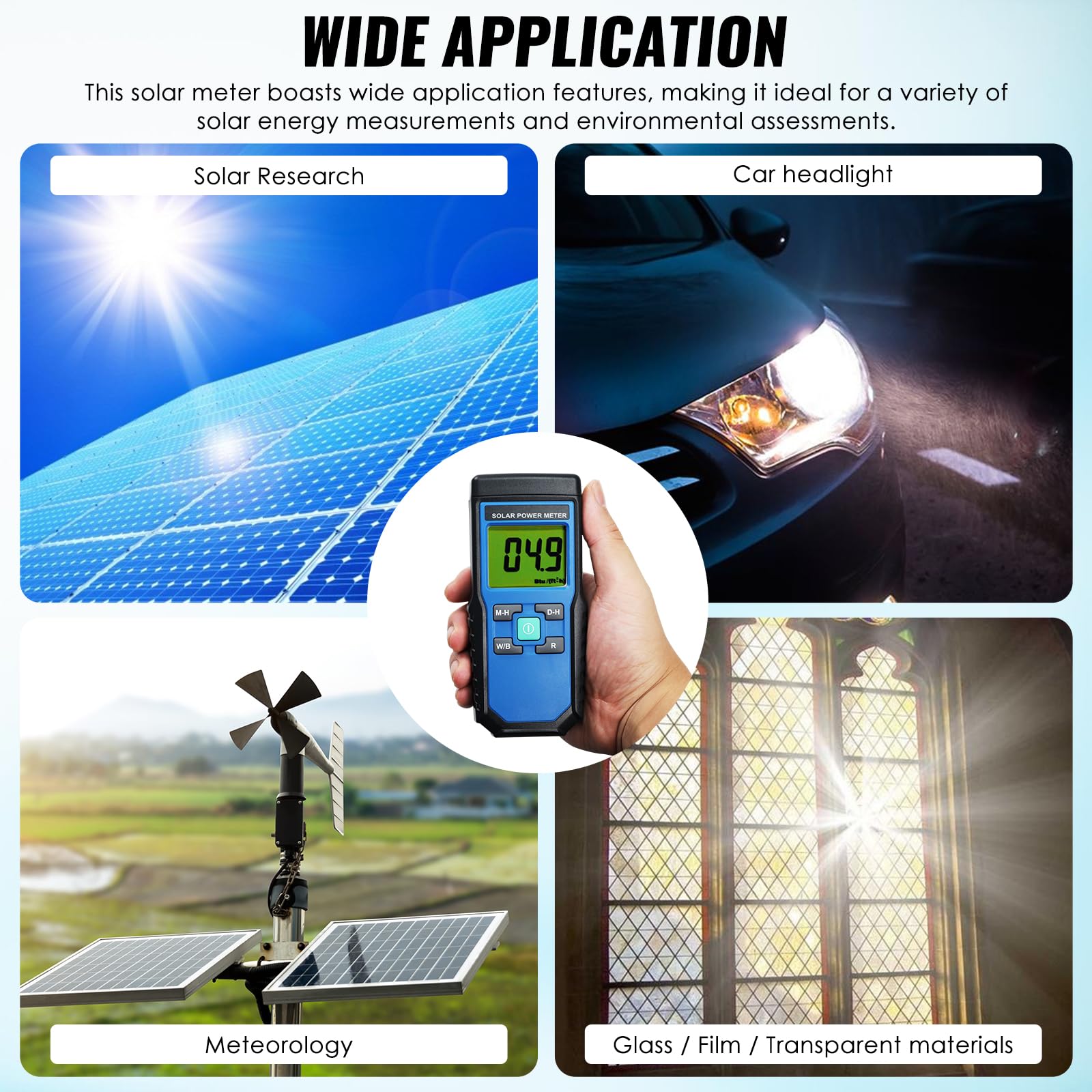 Digital Solar Power Meter Reader (Pyranometer) BTU / (ft2 * h) W / m2 Strahlung Energie Zelle Tester Auto Range