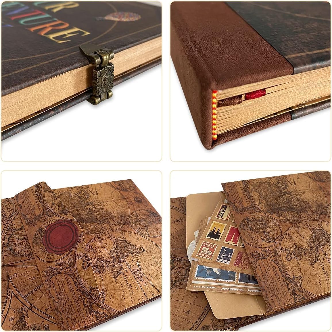 Abenteuerbuch, 148-seitiges DIY-Scrapbook mit geprägtem Briefeinband, Retro-Stil, perfektes Reisetagebuch und Erinnerungsalbum für Paare, inspiriert von der "Up"-Saga, ideal für Jubiläen und