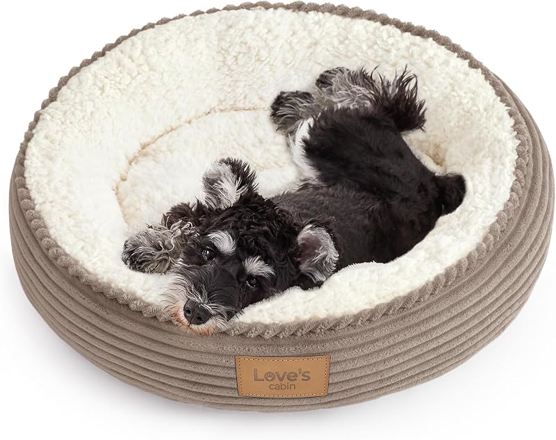 Cama Redonda Donut para Gatos e Cães Love's cabin com Fundo Antiderrapante e Resistente à Água, Khaki, 60,96 cm