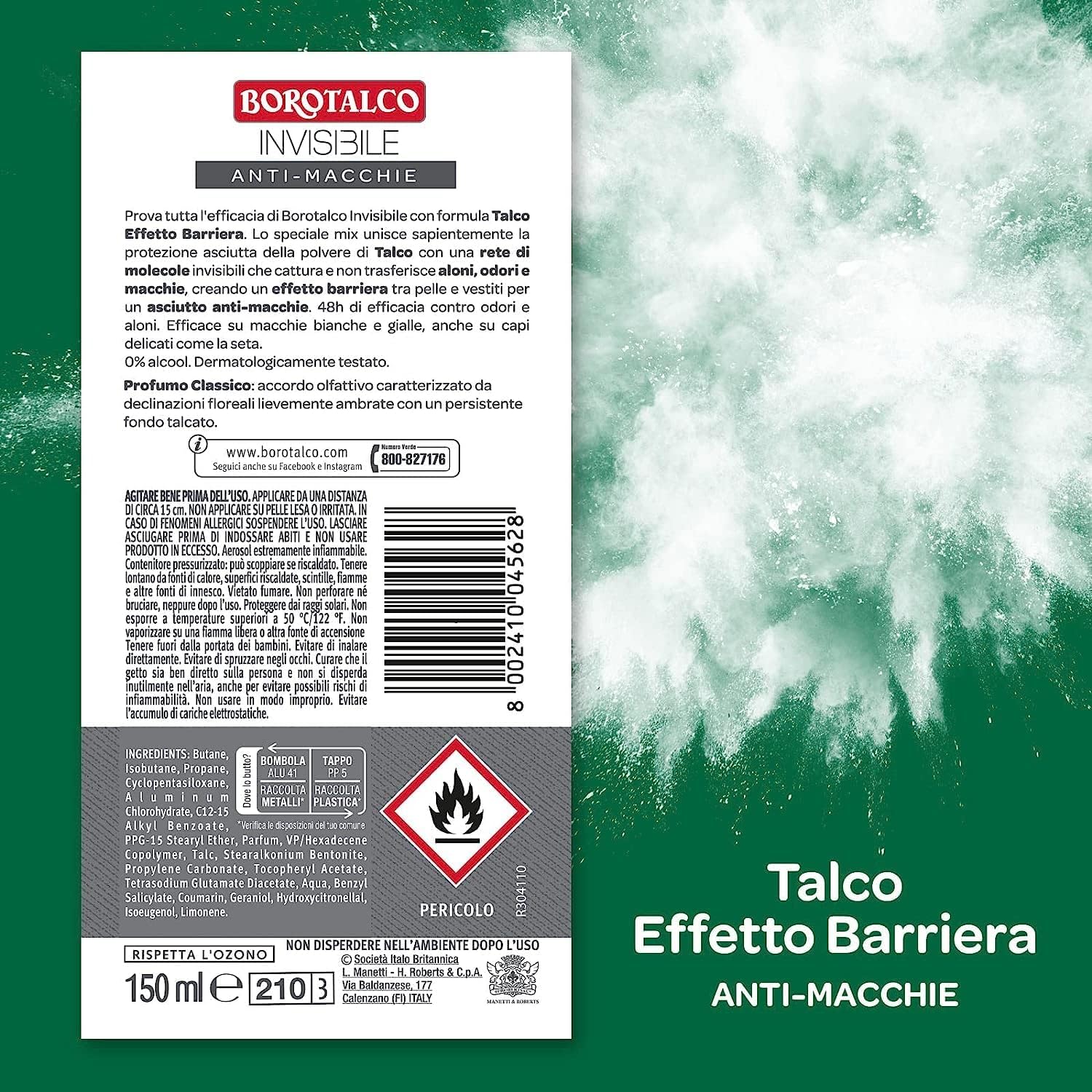 Italian Gourmet - Desodorante en spray para hombre, efecto de barrera de talco, 12 x 150 ml, antimanchas, 0 alcohol, protege la ropa, reduce las marcas blancas y amarillas, sensación fresca, uso
