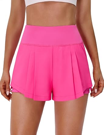 BMJL Womens 2 in 1 Running Shorts High Waisted Athletic Workout Flowy Tennis Skort with Pocket