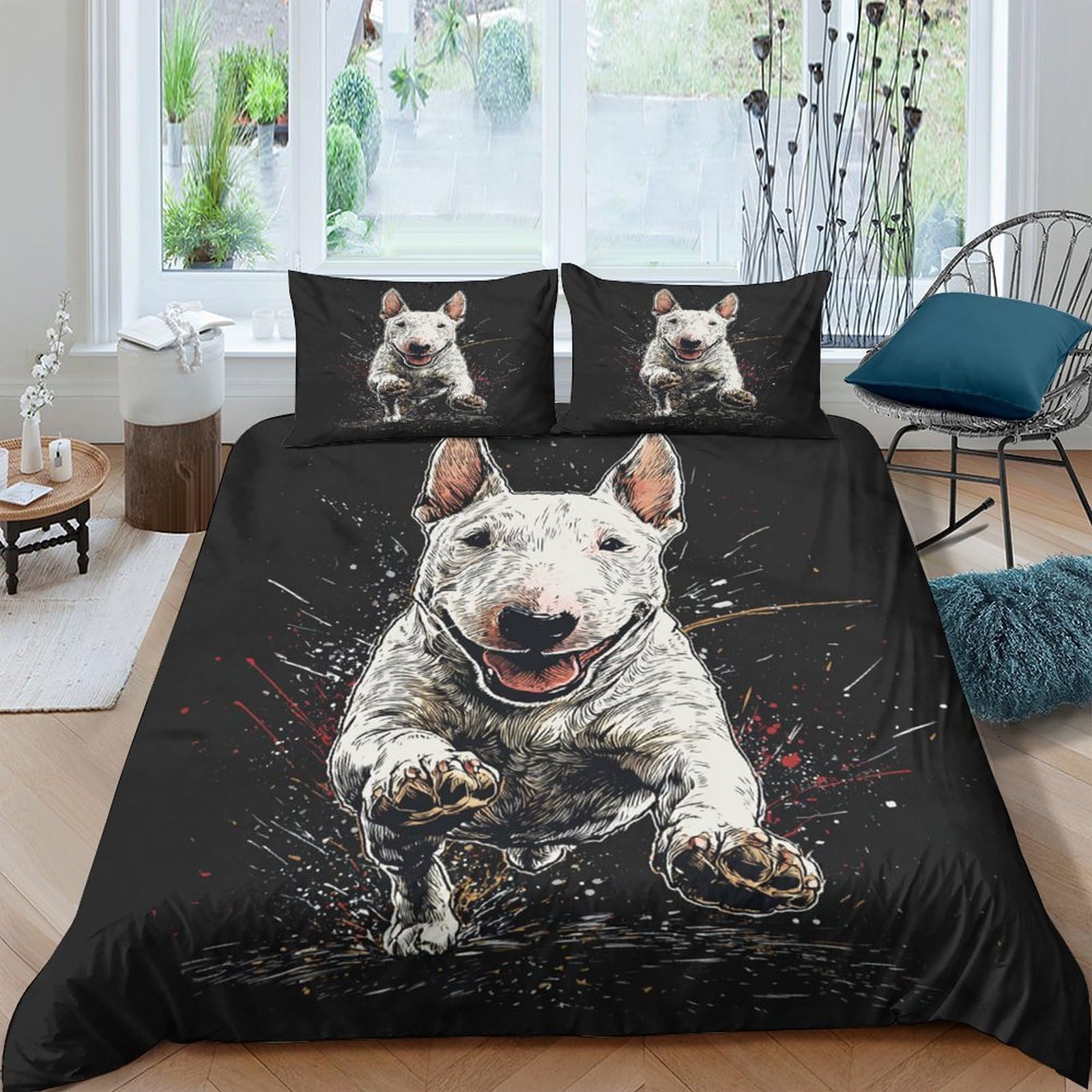 Ctjqhvkz Style-1 3D Printed Bull Terrier Fitted Sheet Microfiber Anti-Slip Dog Art Bed Cover For Bedroom Guest Room Easy Care Decor Black Single（135X200cm）
