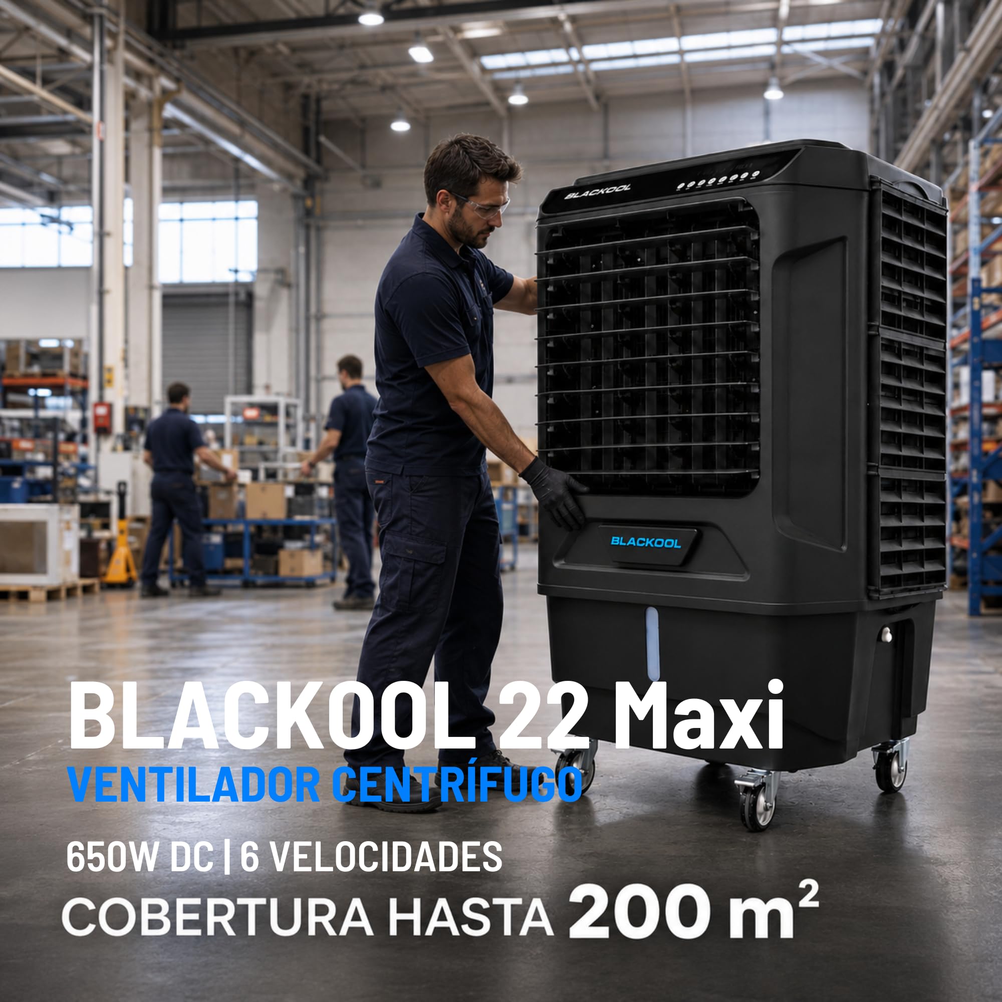 Climatizador Evaporativo Industrial VONALA BLACKOOL 22 MAXI – Enfriador de Aire Profesional con Lámpara UV y WiFi, Depósito 120L, Caudal 22000 m³/h, Cobertura 200m²